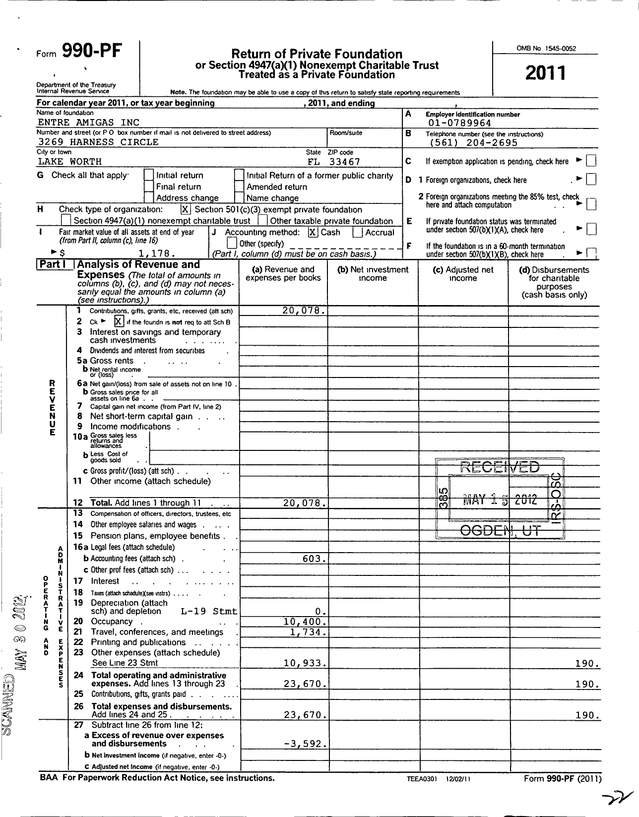 Image of first page of 2011 Form 990PF for Unity of the Faith