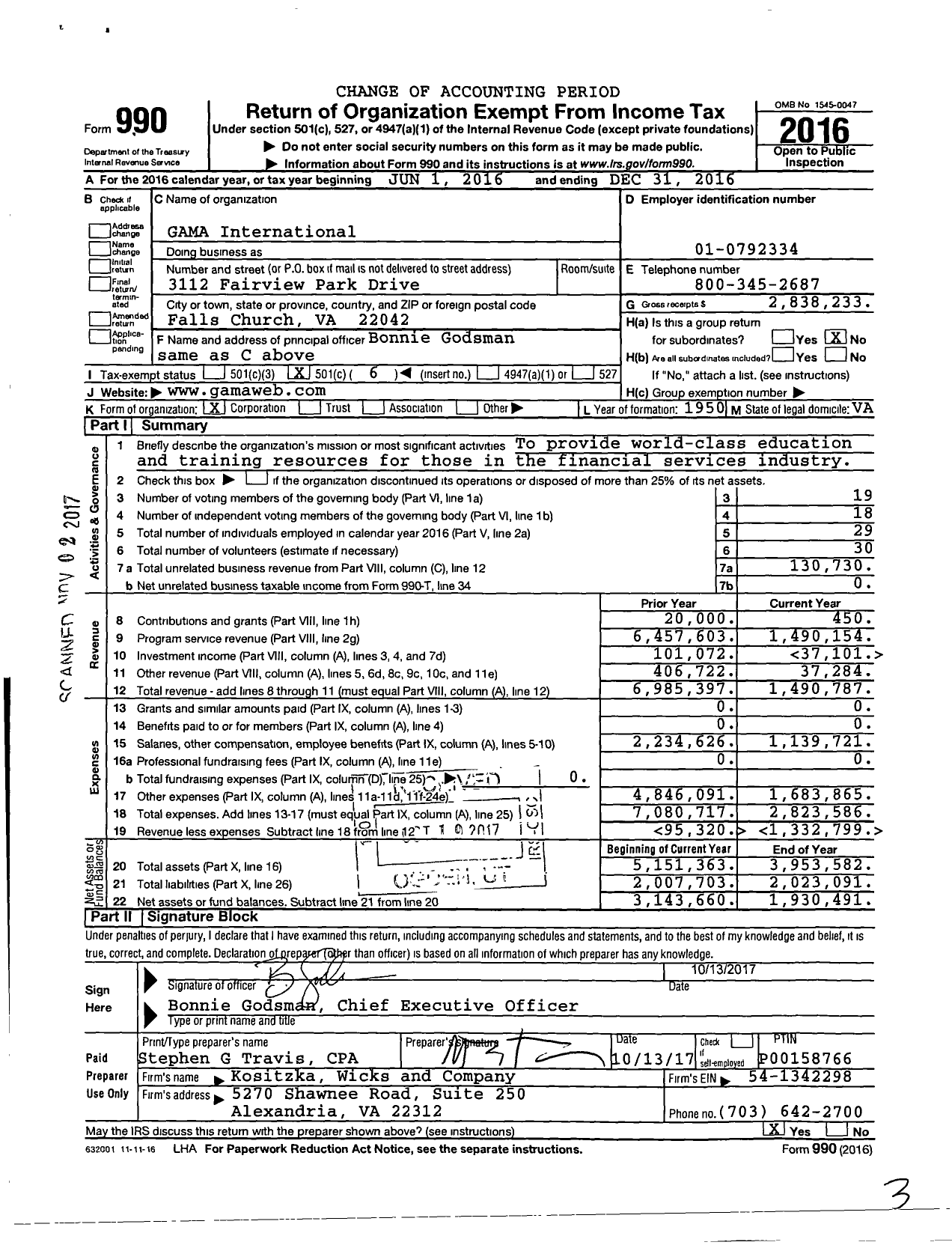 Image of first page of 2016 Form 990O for GAMA International