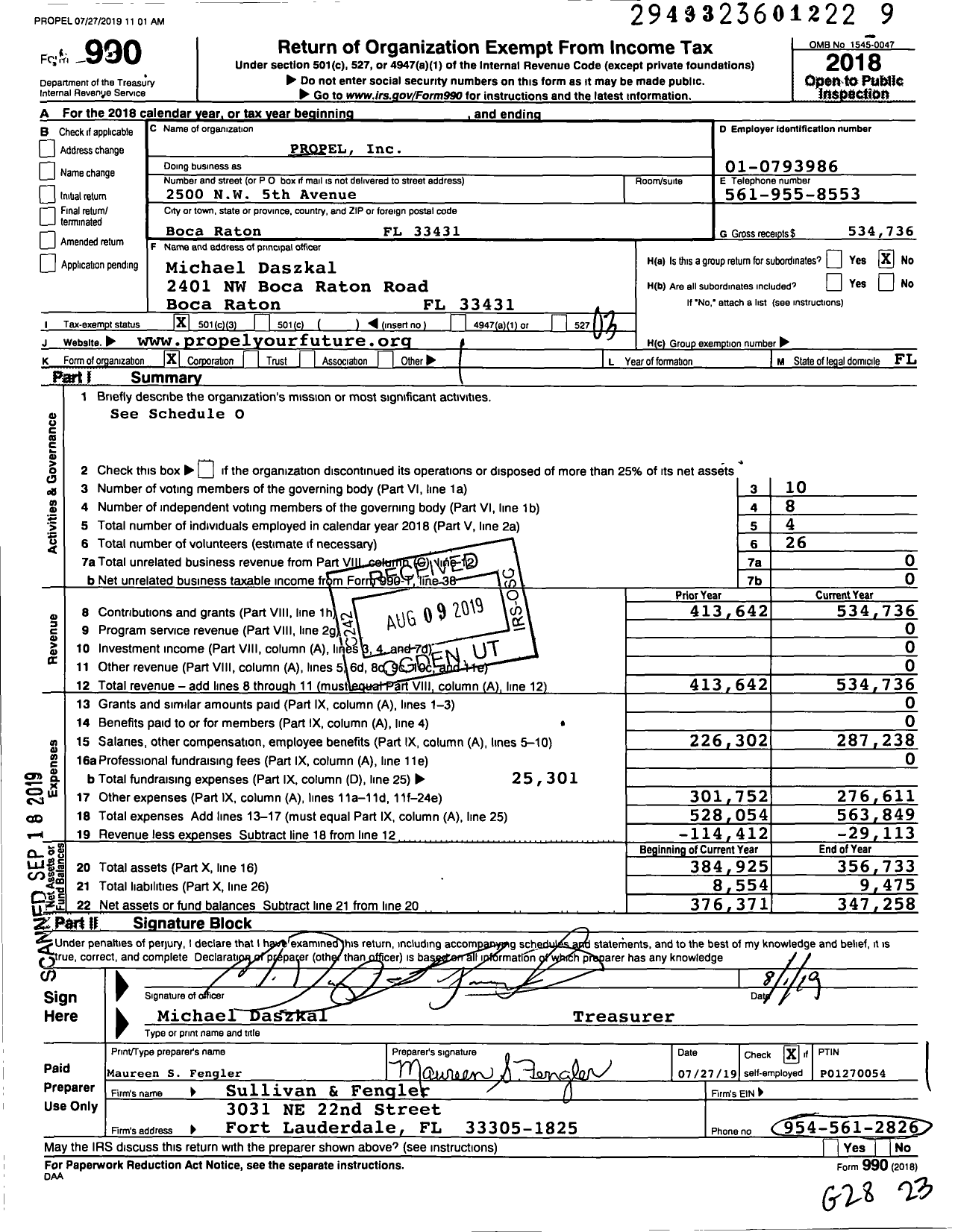 Image of first page of 2018 Form 990 for Propel