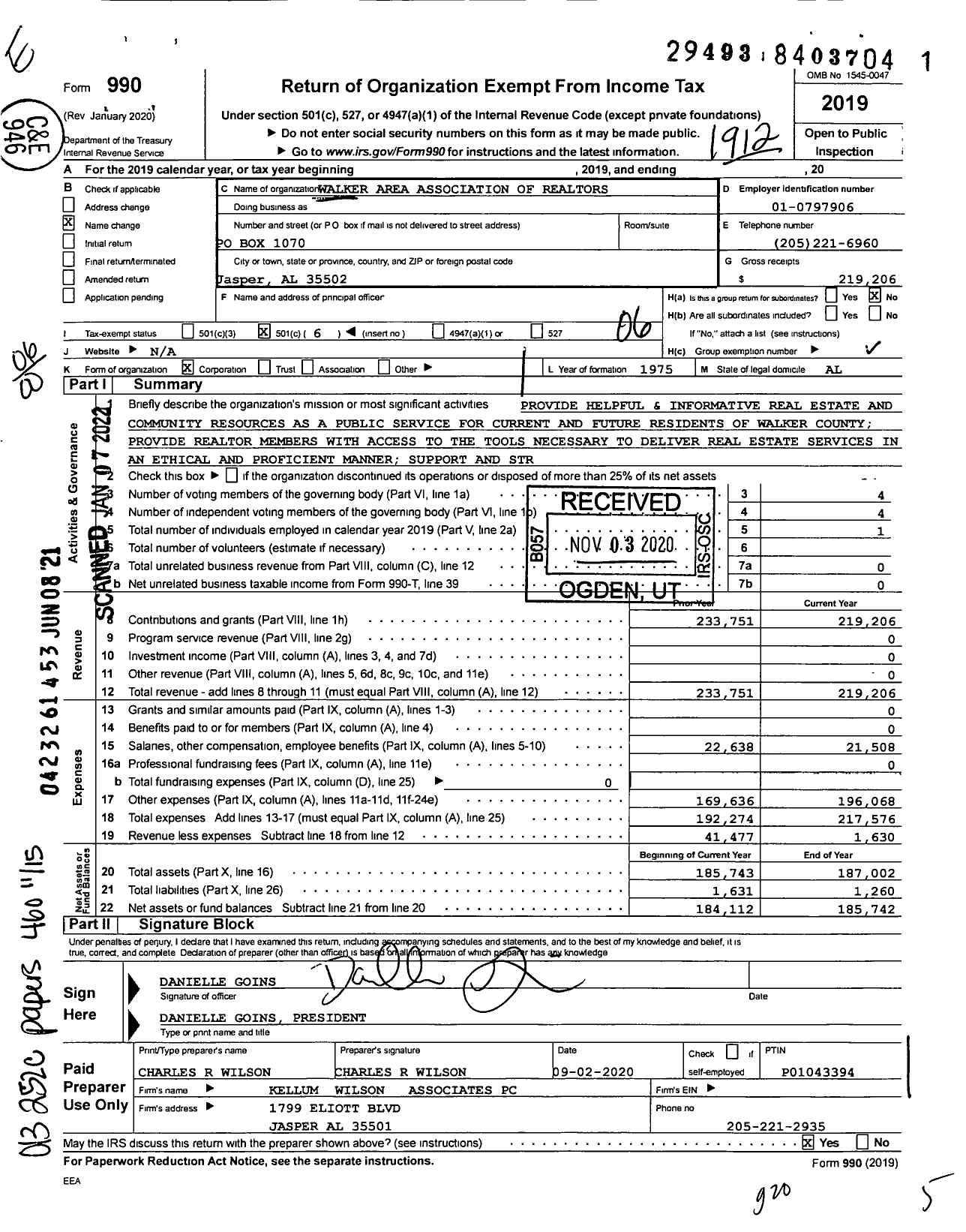 Image of first page of 2019 Form 990O for Walker Area Association of Realtors