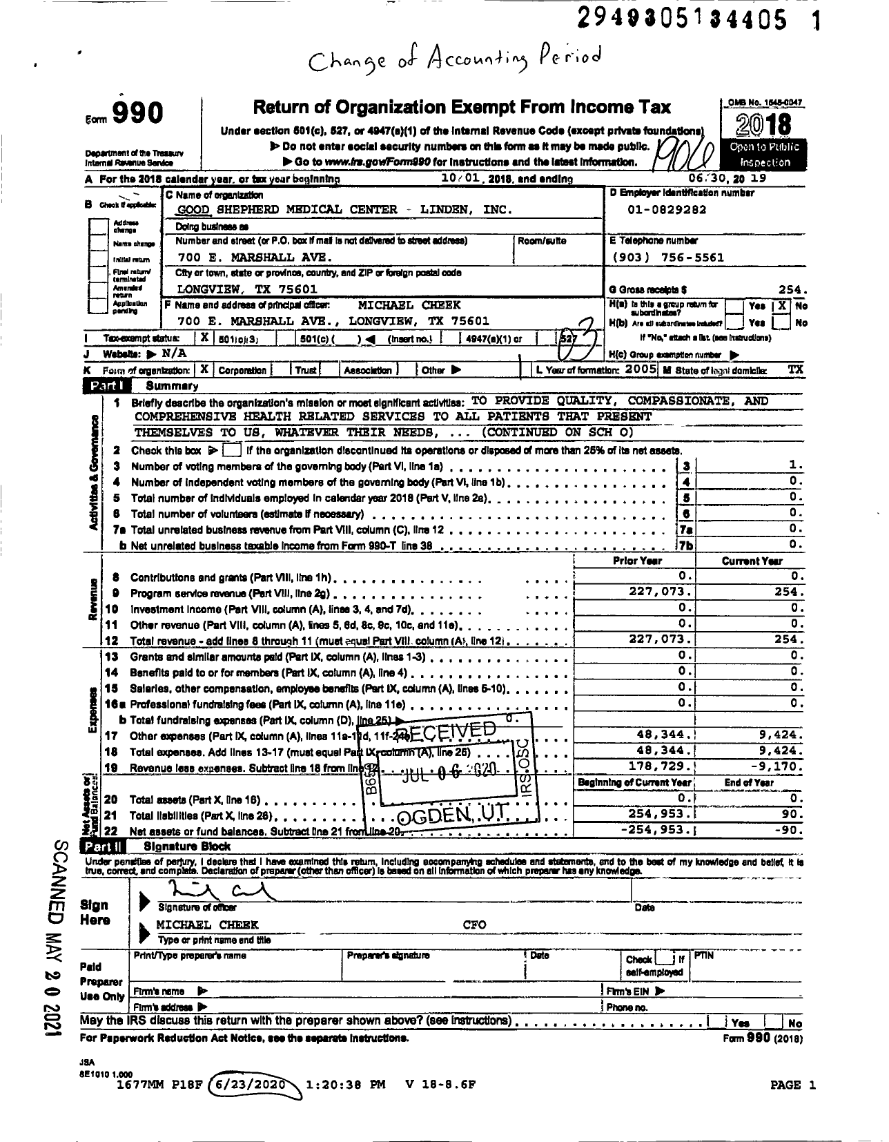 Image of first page of 2018 Form 990 for Good Shepherd Medical Center - Linden