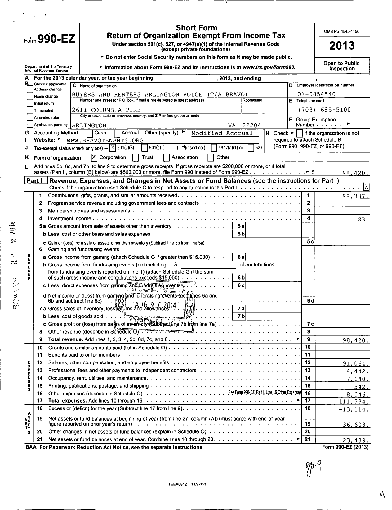 Image of first page of 2013 Form 990EZ for Secosol