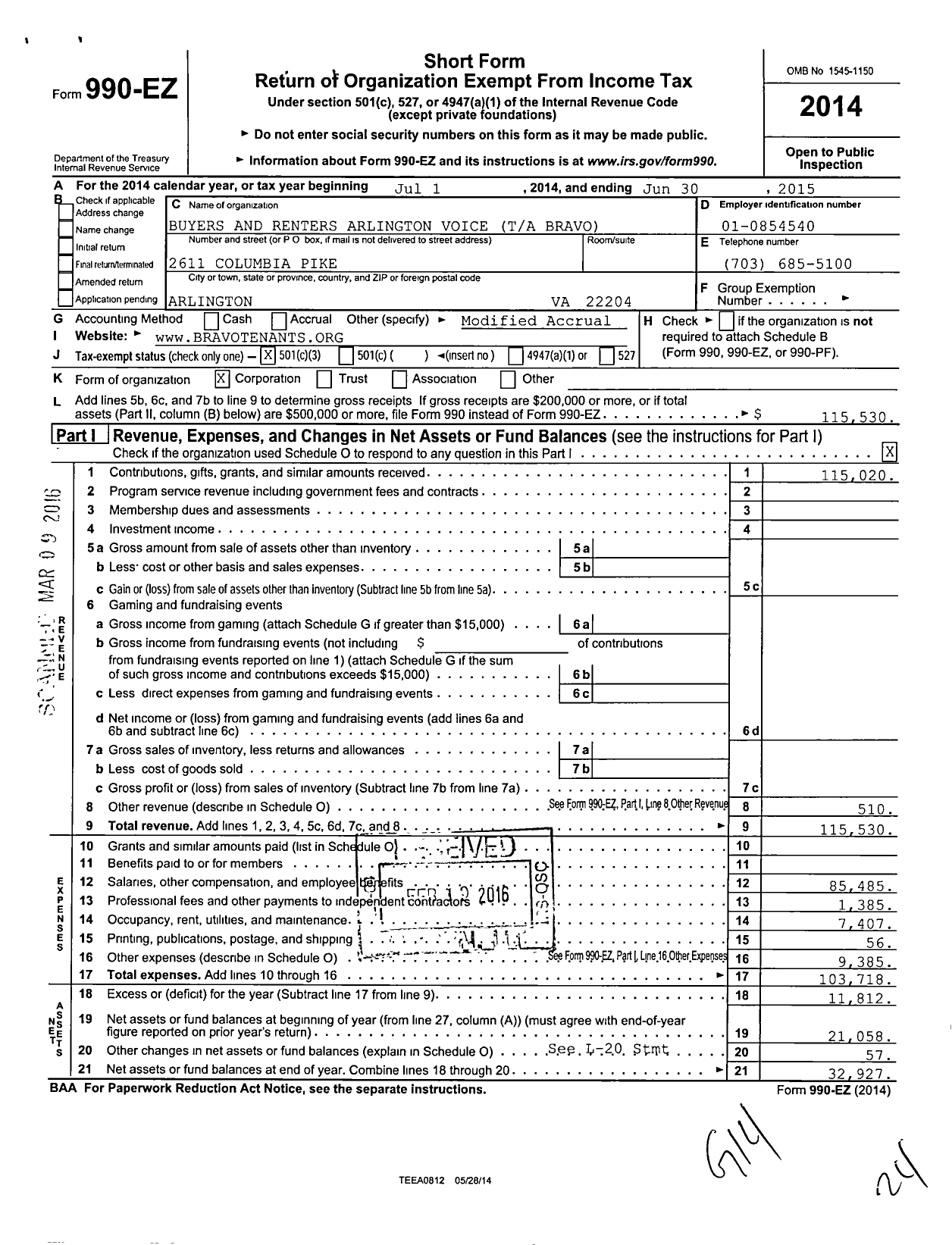 Image of first page of 2014 Form 990EZ for Secosol