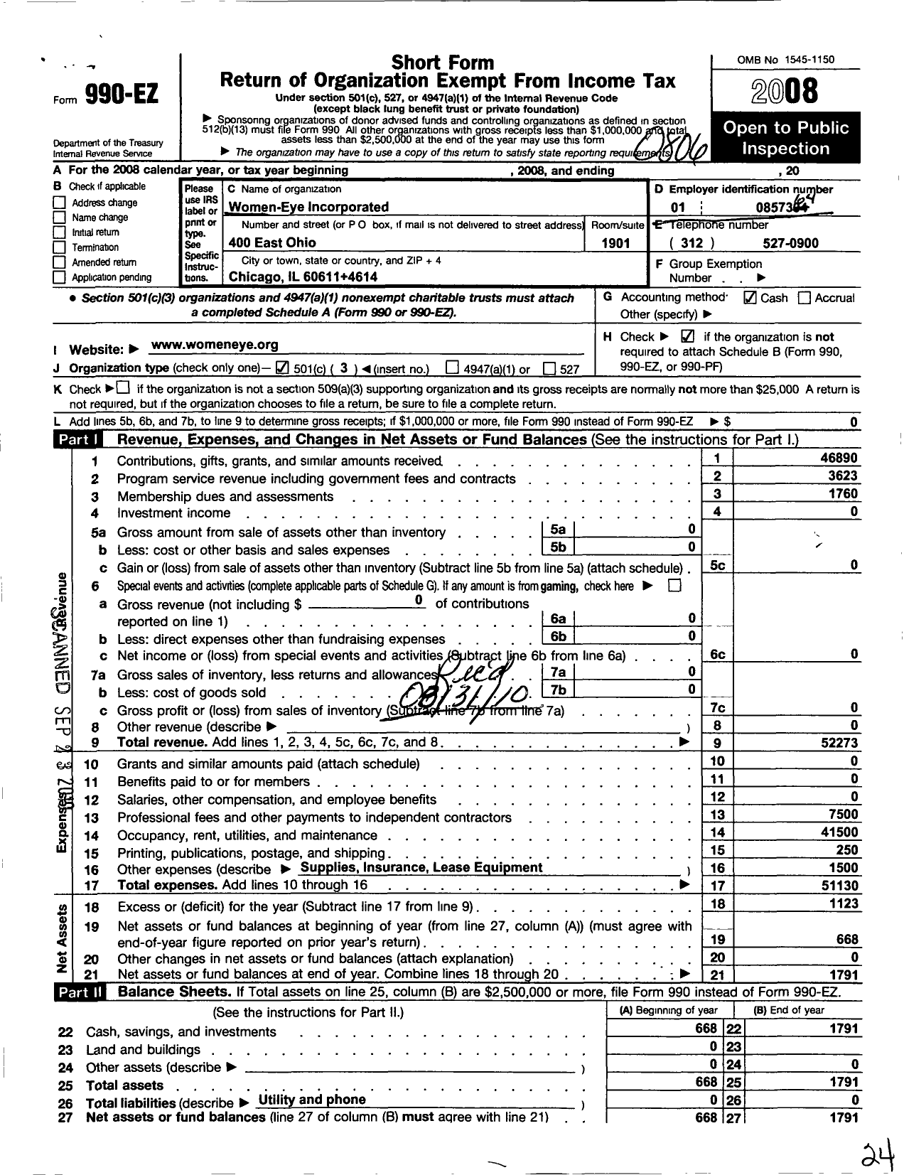 Image of first page of 2007 Form 990EZ for Women-Eye Incorporated