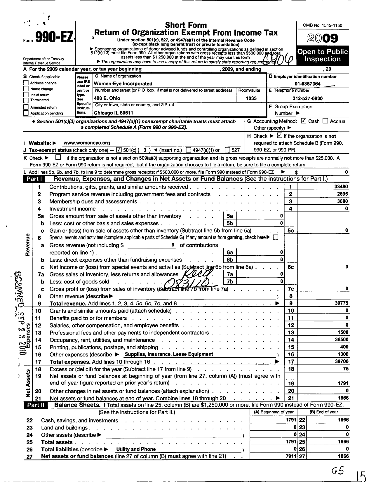 Image of first page of 2008 Form 990EZ for Women-Eye Incorporated