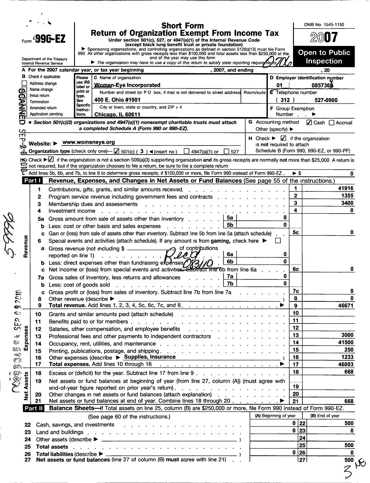 Image of first page of 2006 Form 990EZ for Women-Eye Incorporated