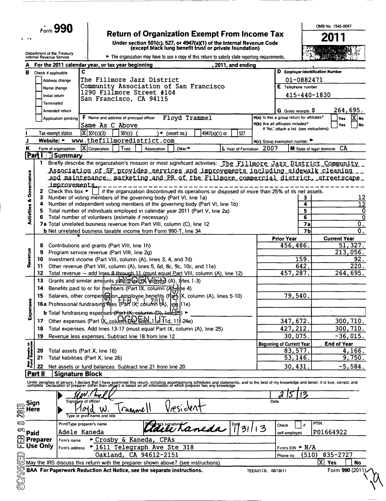 Image of first page of 2011 Form 990 for Fillmore Jazz District Community Association