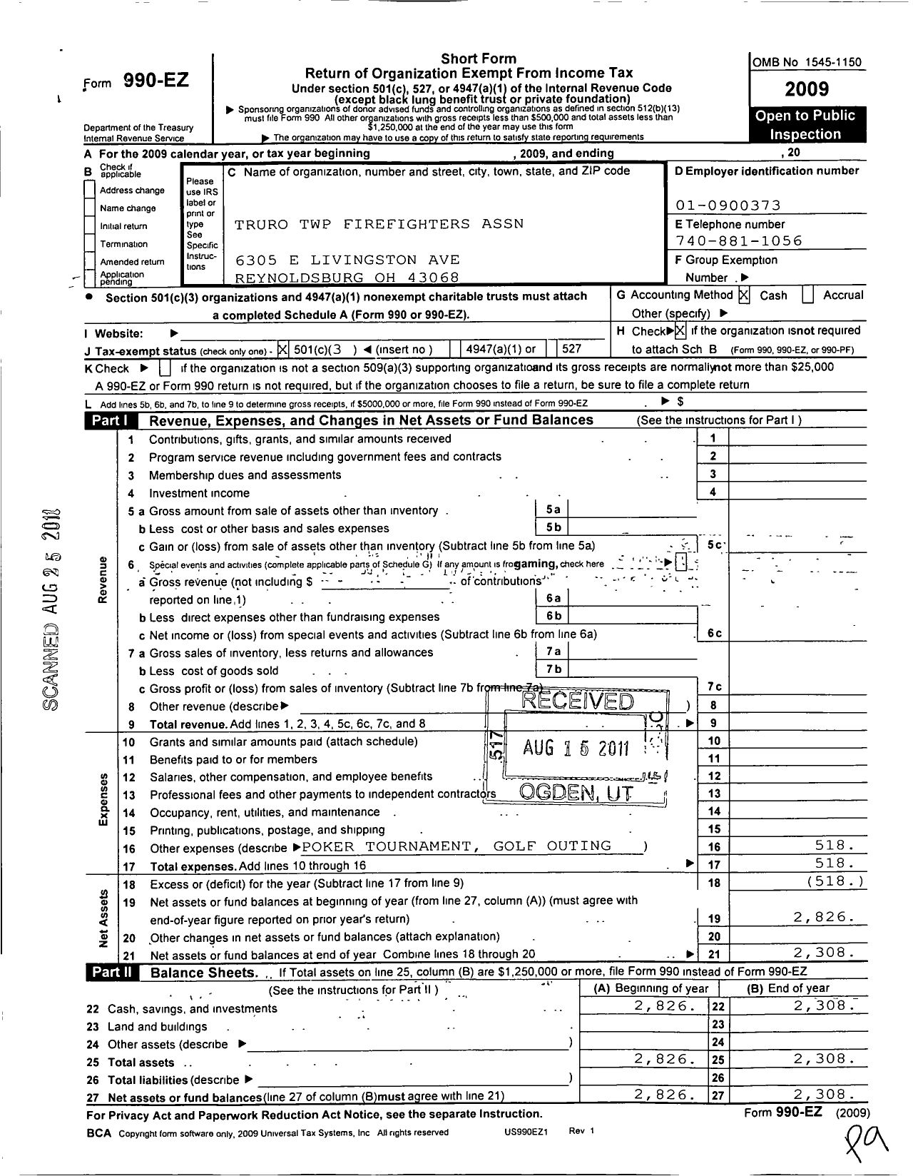 Image of first page of 2009 Form 990EZ for Truro Township Firefighters Association