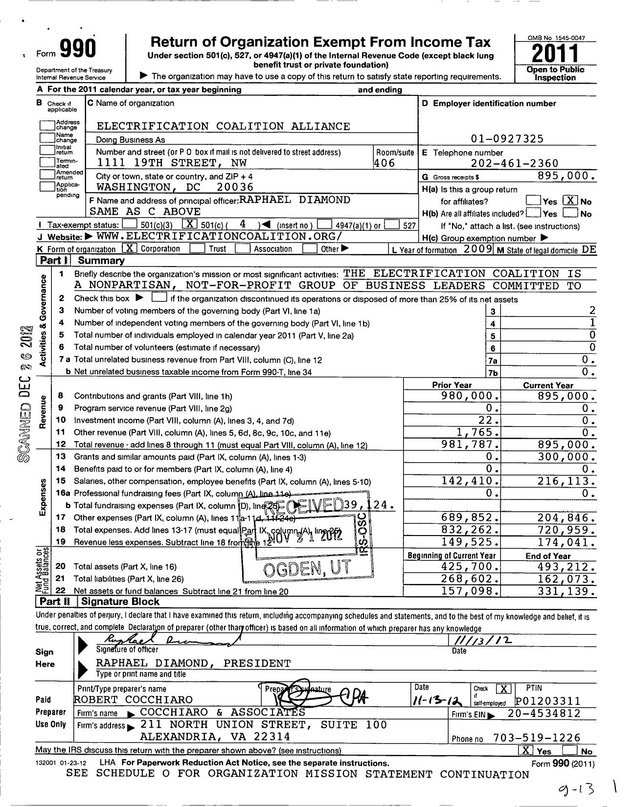 Image of first page of 2011 Form 990O for Electrification Coalition Alliance