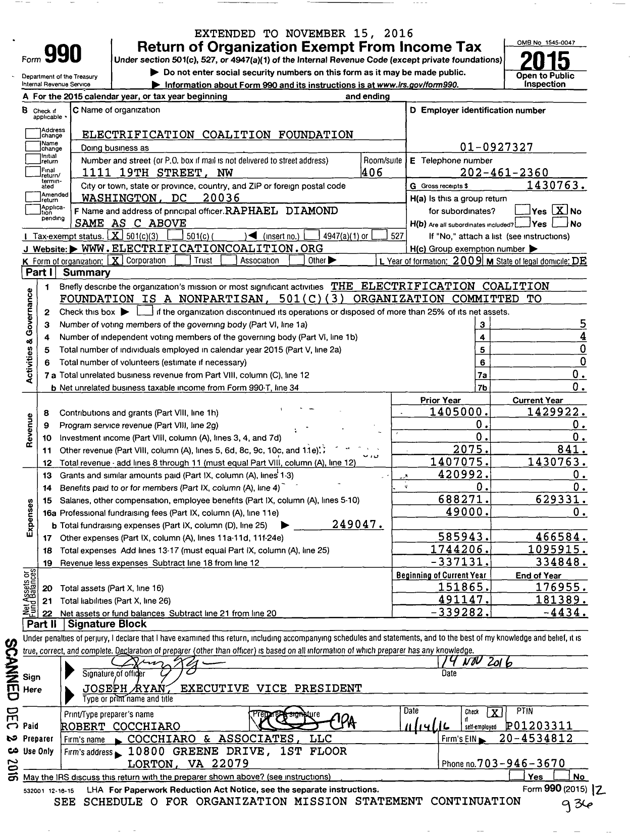 Image of first page of 2015 Form 990 for Electrification Coalition Foundation
