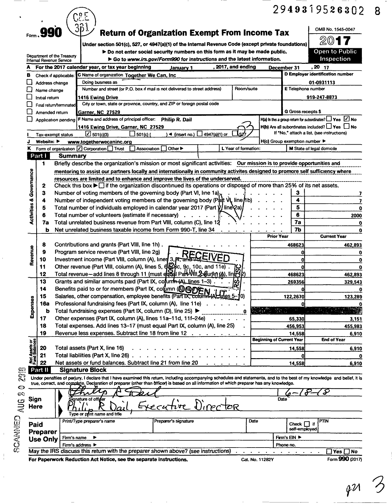 Image of first page of 2017 Form 990 for Together We Can