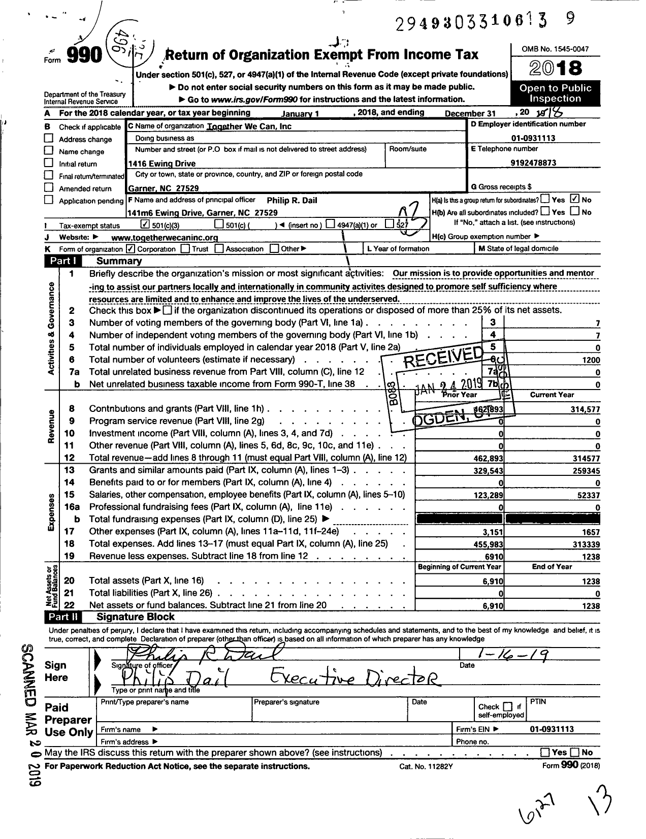 Image of first page of 2018 Form 990 for Together We Can