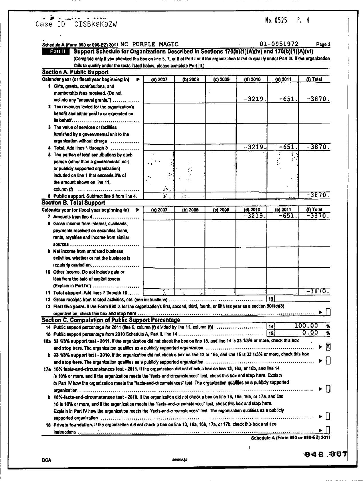 Image of first page of 2011 Form 990R for NC Purple Magic