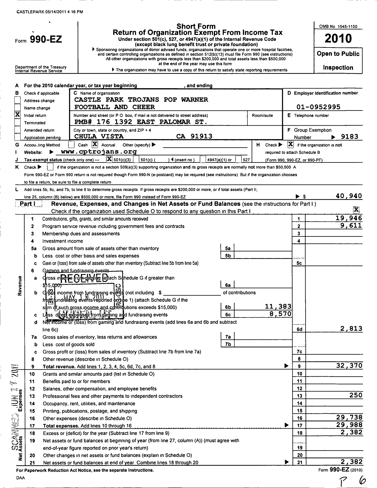 Image of first page of 2010 Form 990EZ for Popwarner Little Scholars