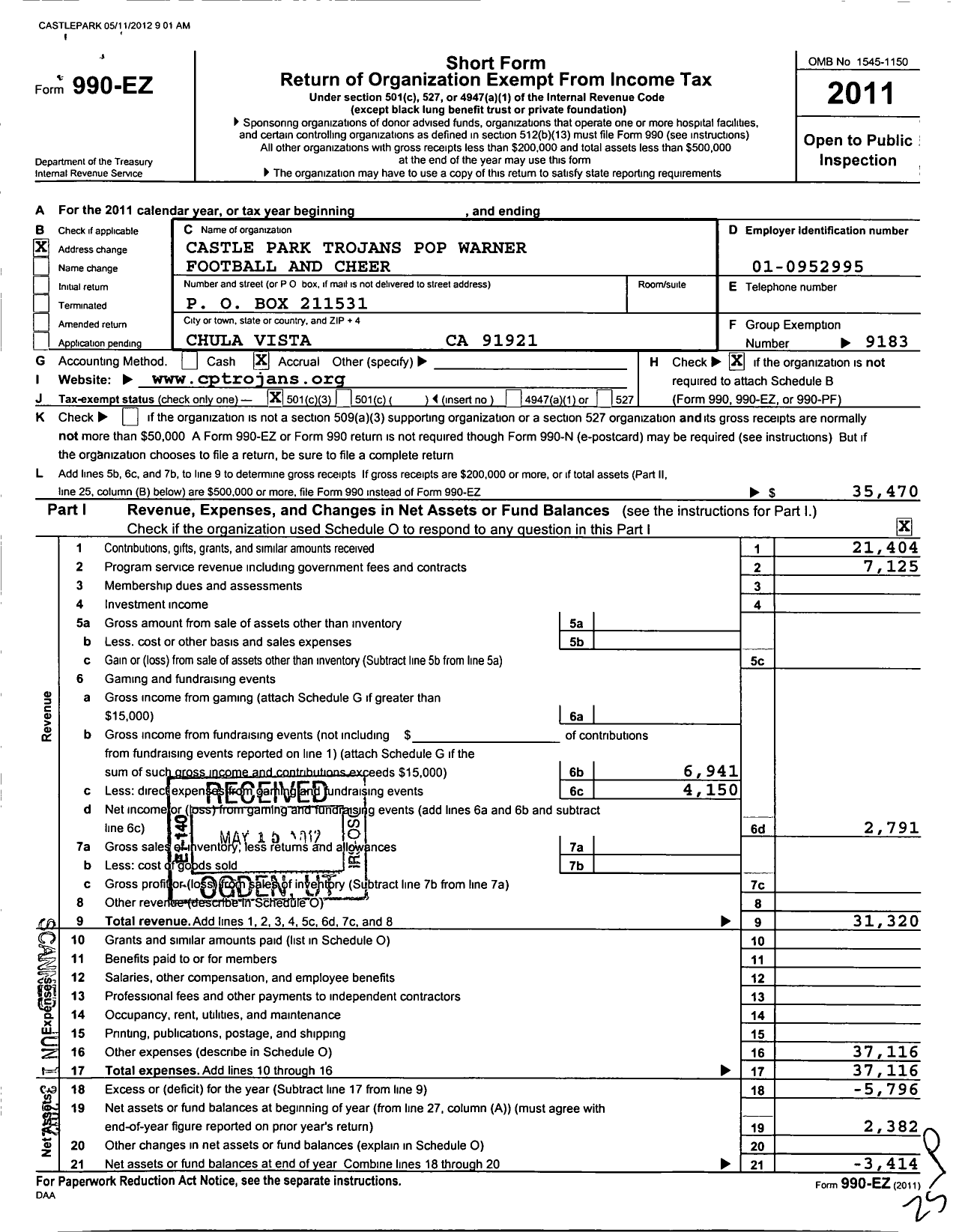 Image of first page of 2011 Form 990EZ for Popwarner Little Scholars