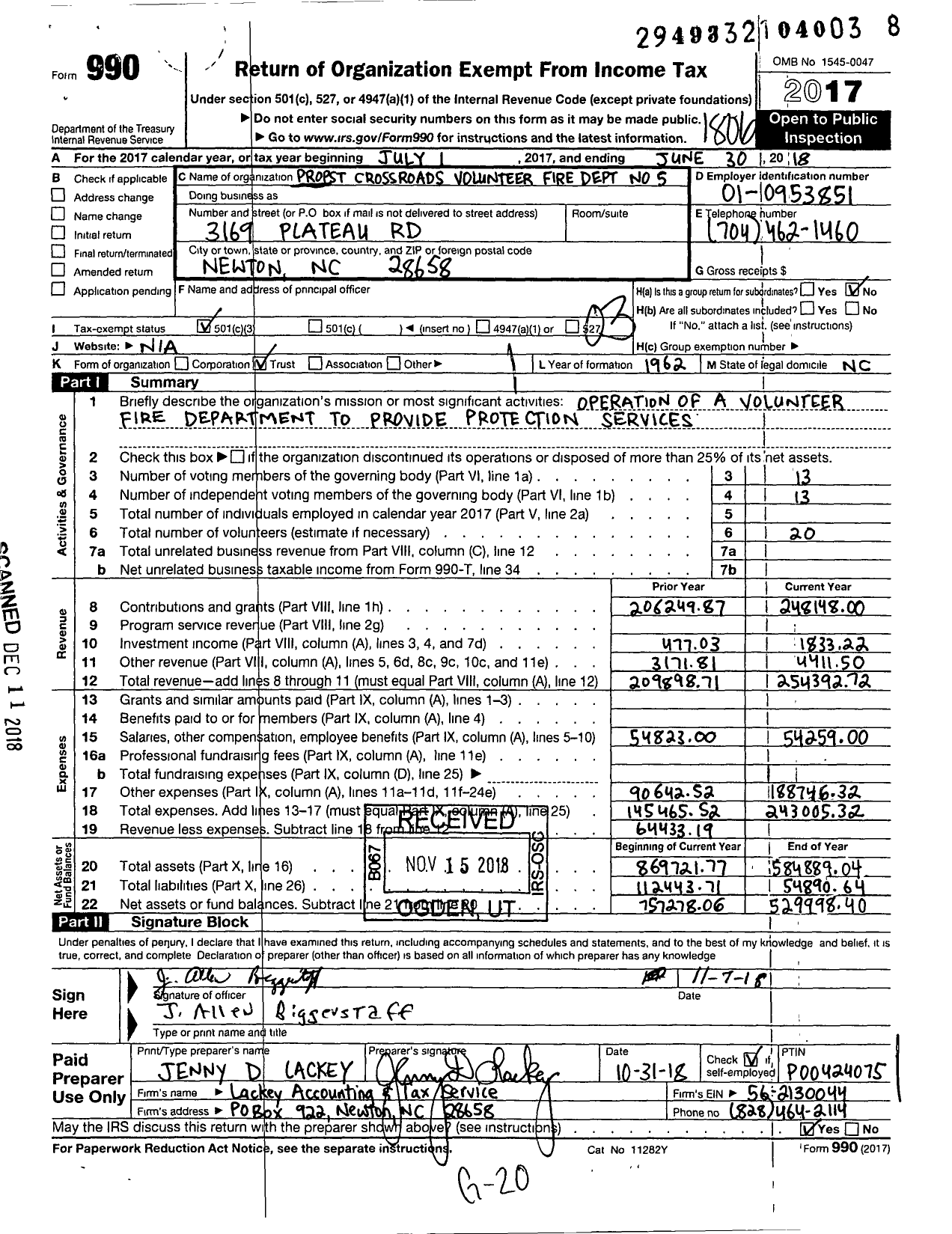Image of first page of 2017 Form 990 for Deparmtent No 5