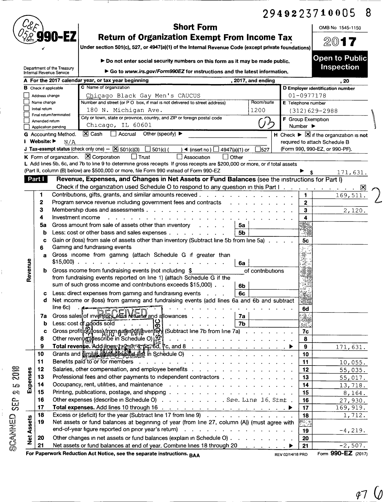 Image of first page of 2017 Form 990EZ for Chicago Black Gay Mens CAUCUS