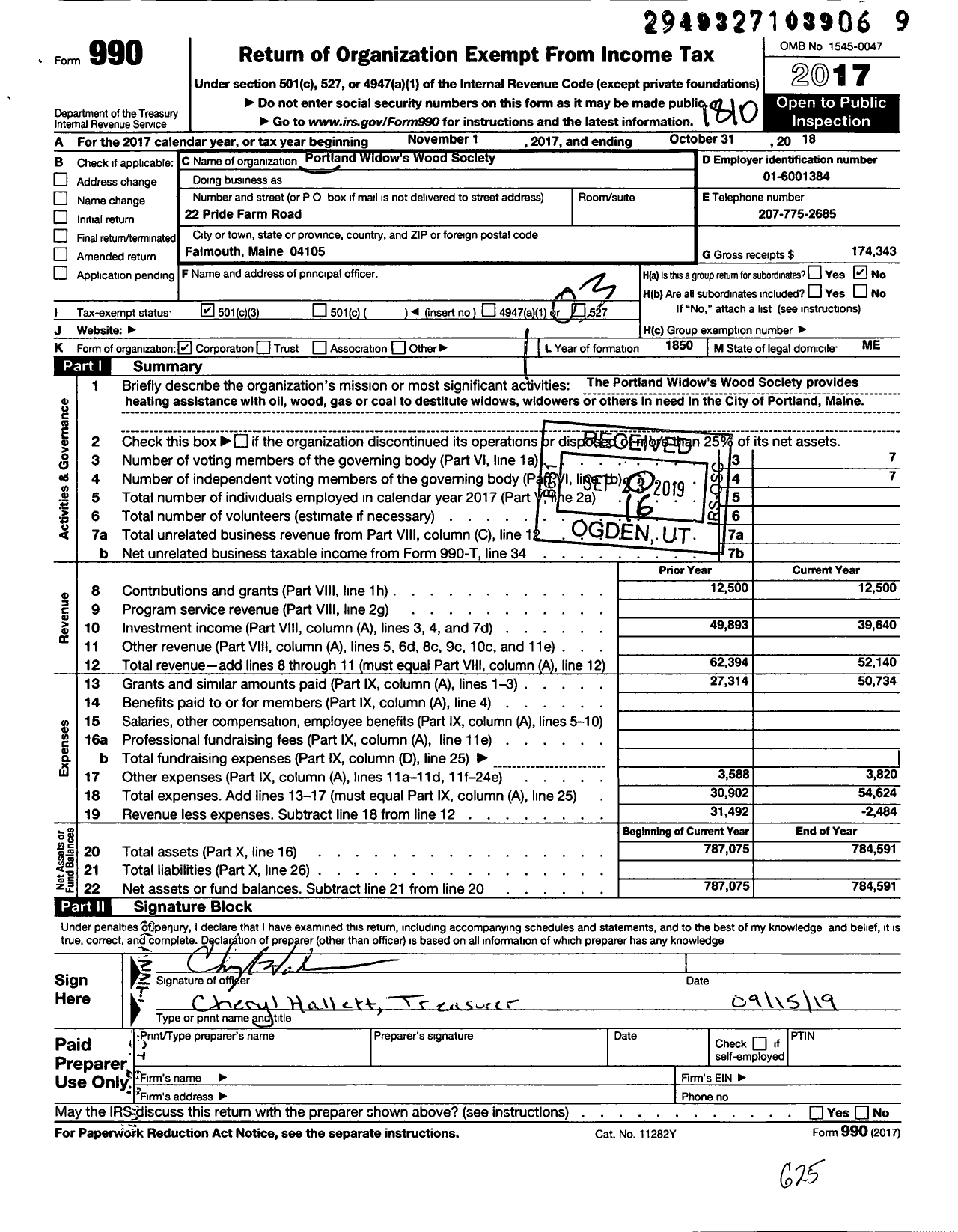 Image of first page of 2017 Form 990 for Portland Widows Wood Society