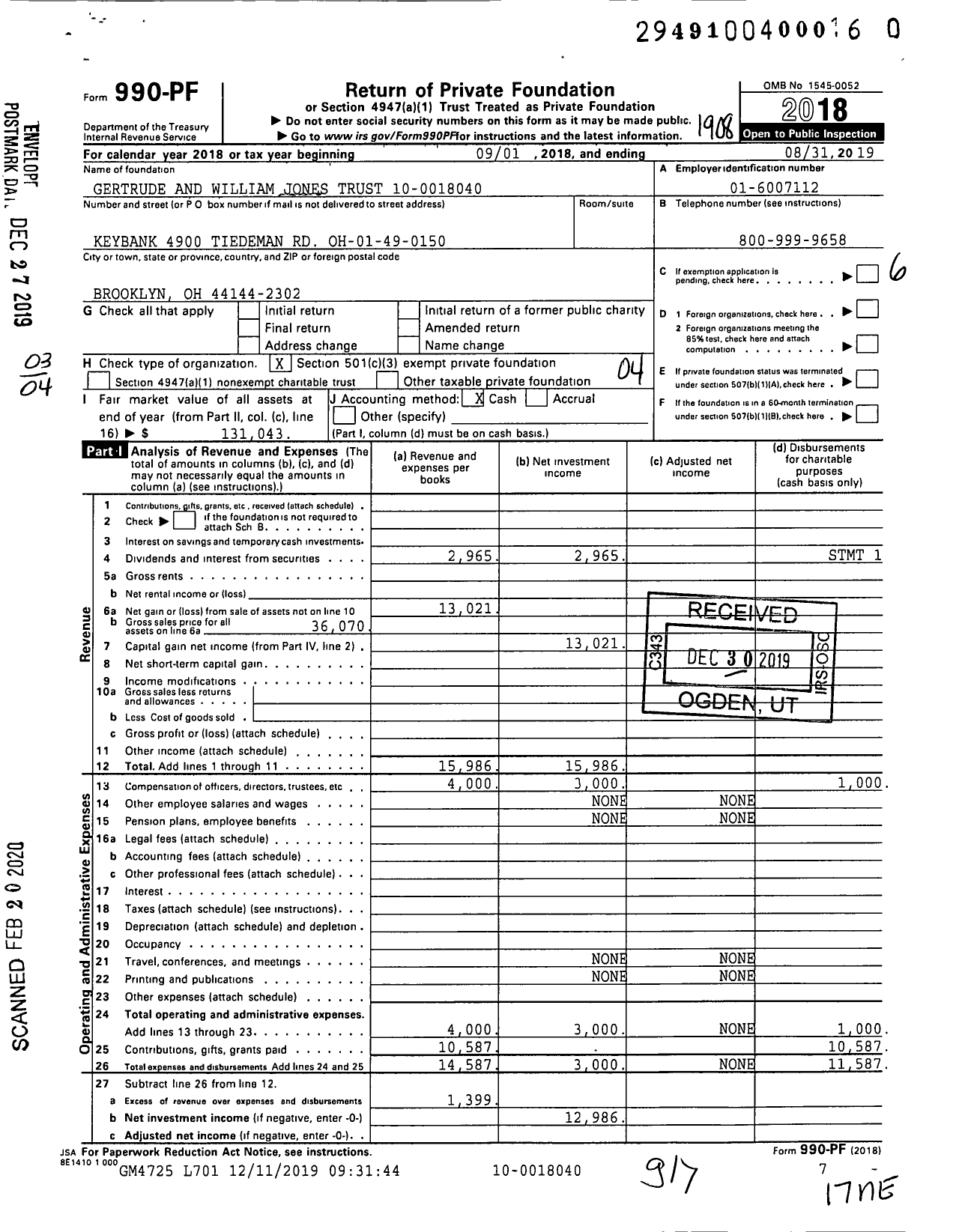 Image of first page of 2018 Form 990PR for Gertrude and William Jones Trust