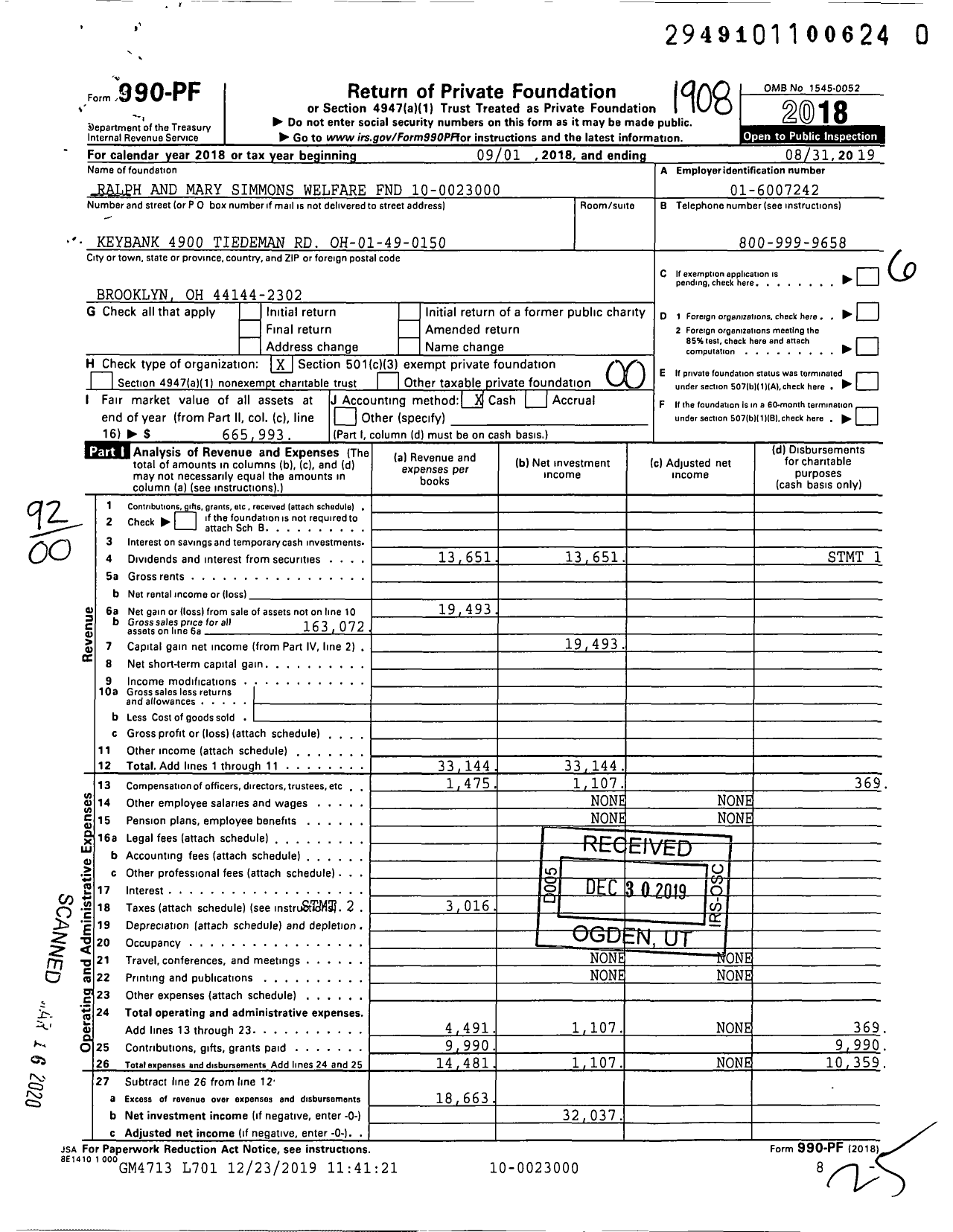 Image of first page of 2018 Form 990PR for Ralph and Mary Simmons Welfare FND