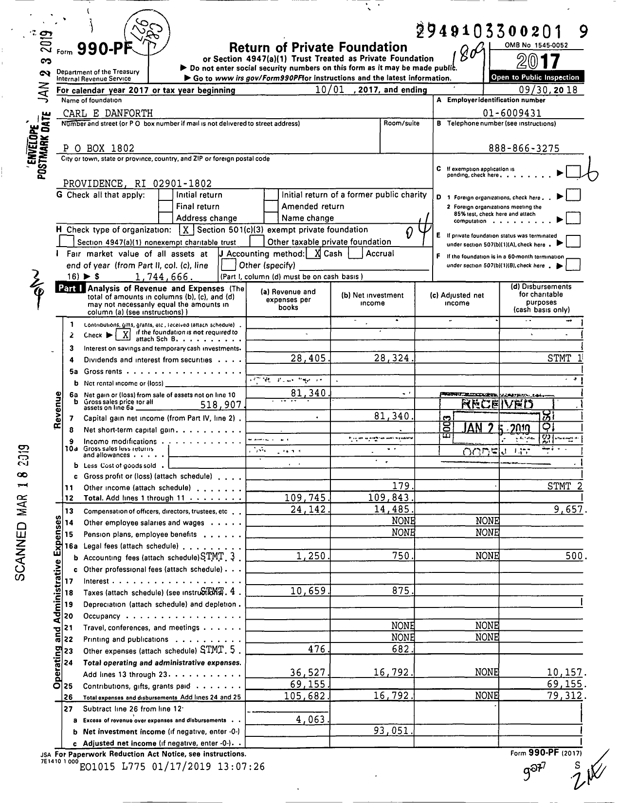 Image of first page of 2017 Form 990PF for Carl E Danforth