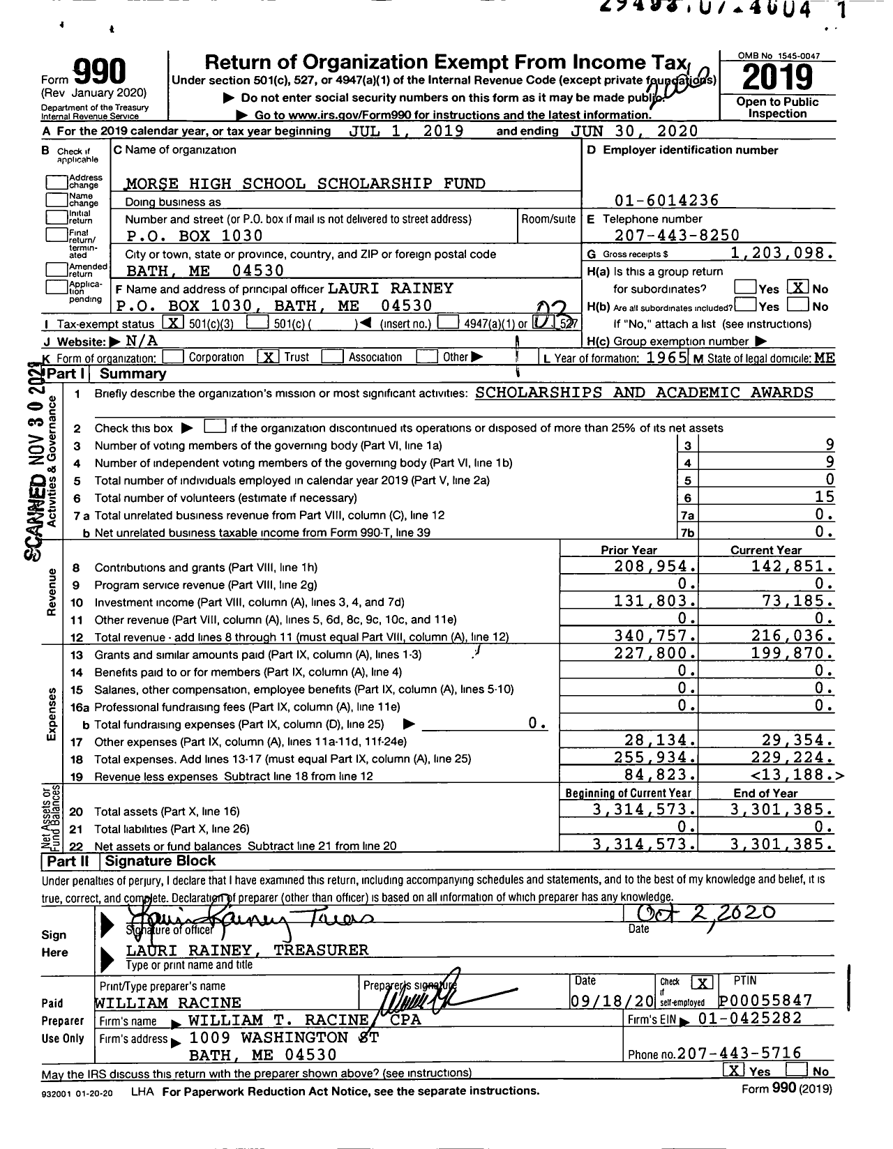 Image of first page of 2019 Form 990 for Morse High School Scholarship Fund