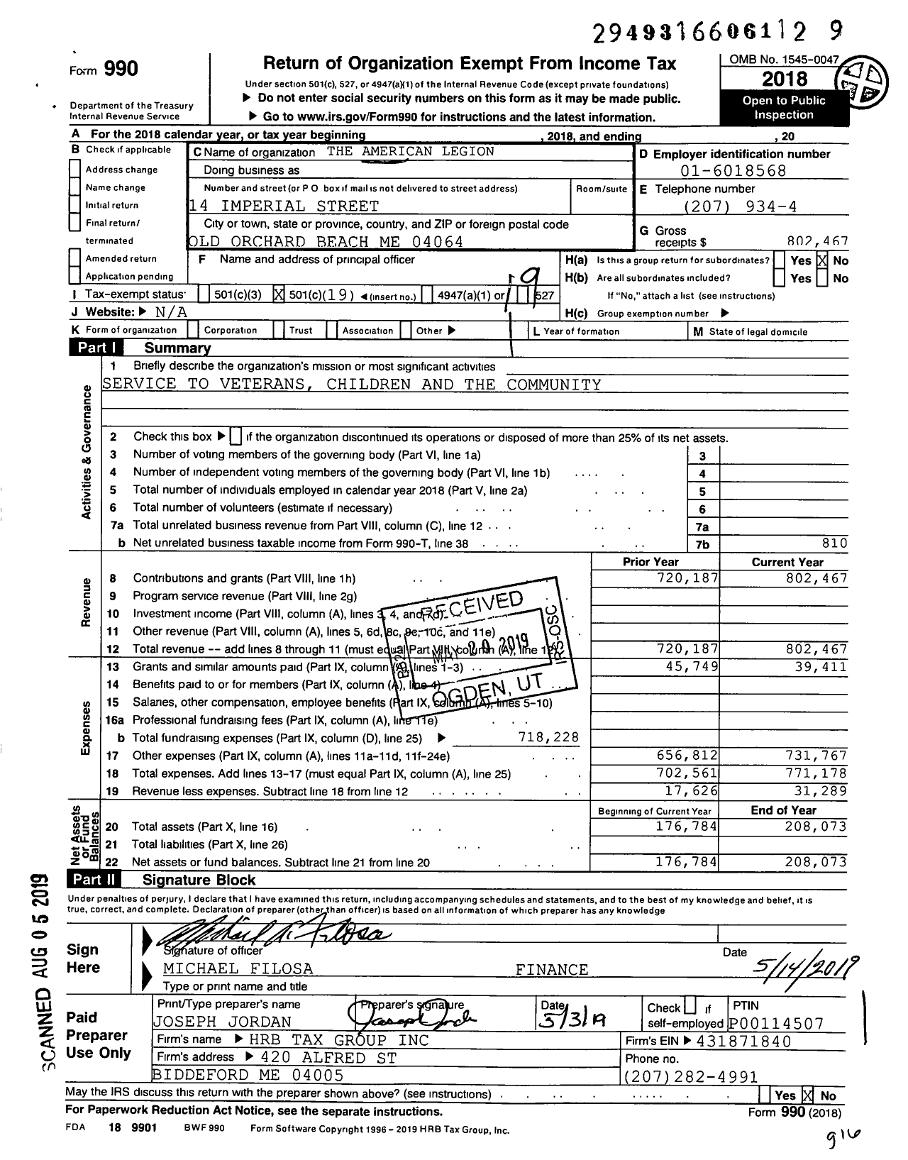 Image of first page of 2018 Form 990O for American Legion
