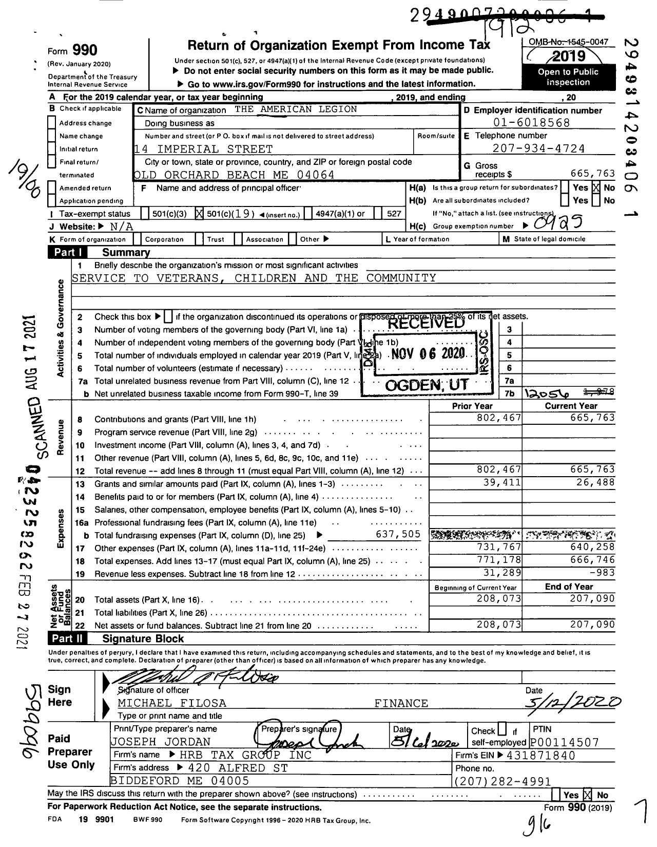 Image of first page of 2019 Form 990O for American Legion
