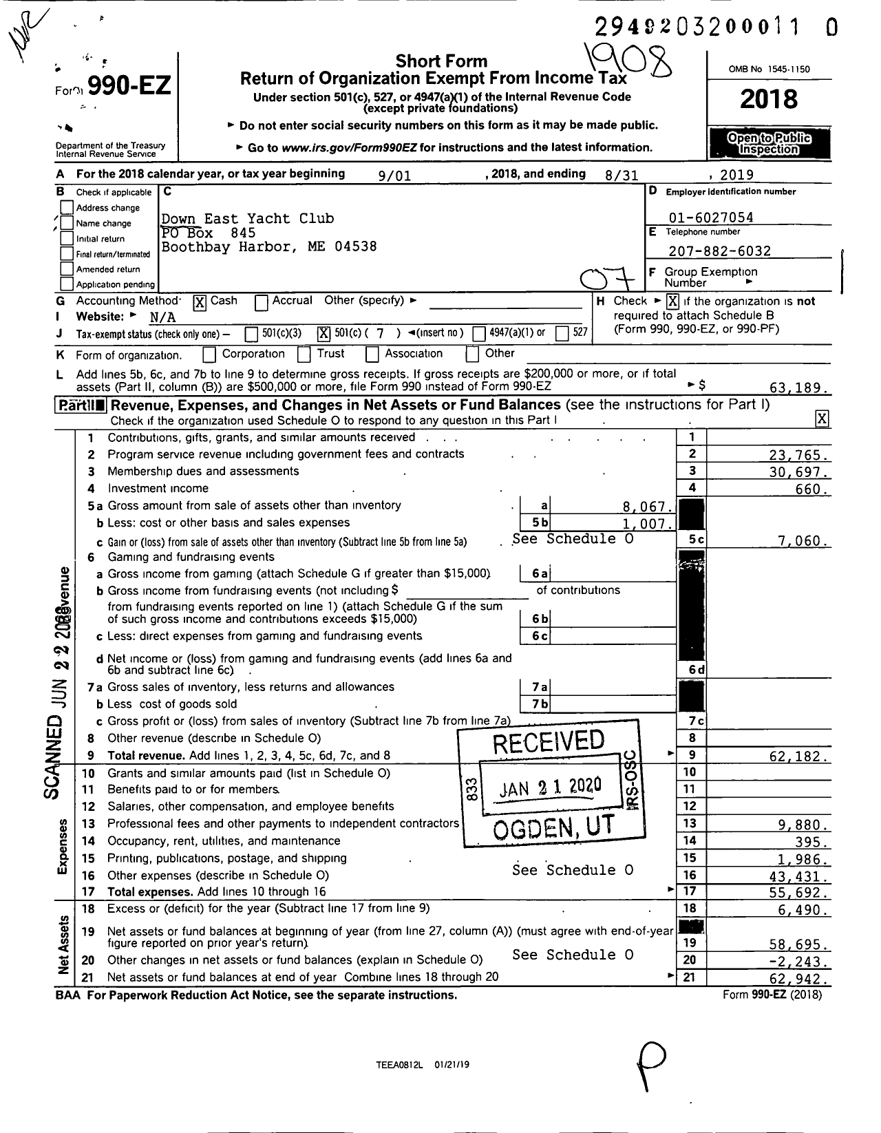 Image of first page of 2018 Form 990EO for Down East Yacht Club