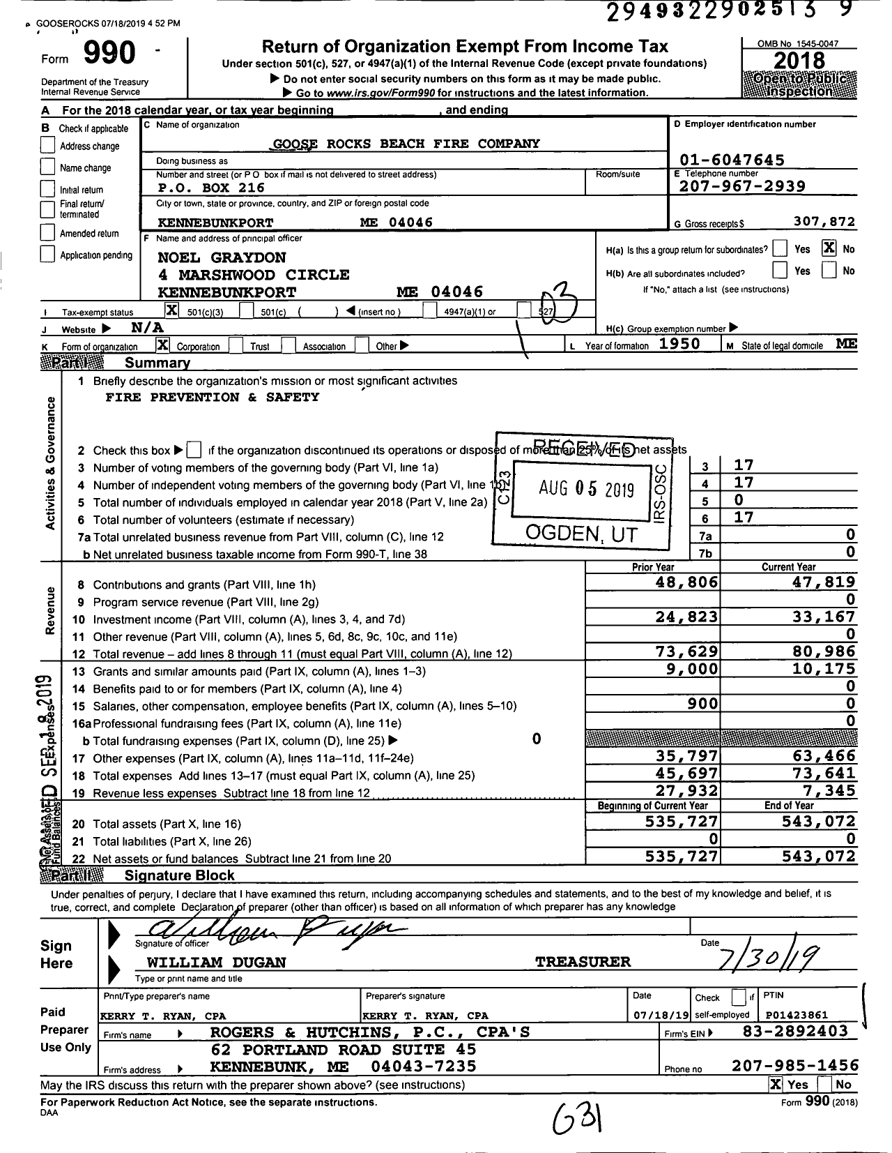 Image of first page of 2018 Form 990 for Goose Rocks Beach Fire Company