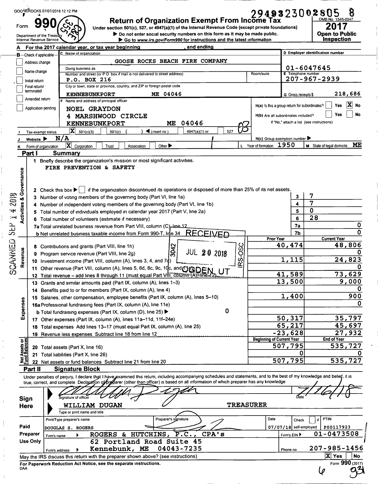 Image of first page of 2017 Form 990 for Goose Rocks Beach Fire Company