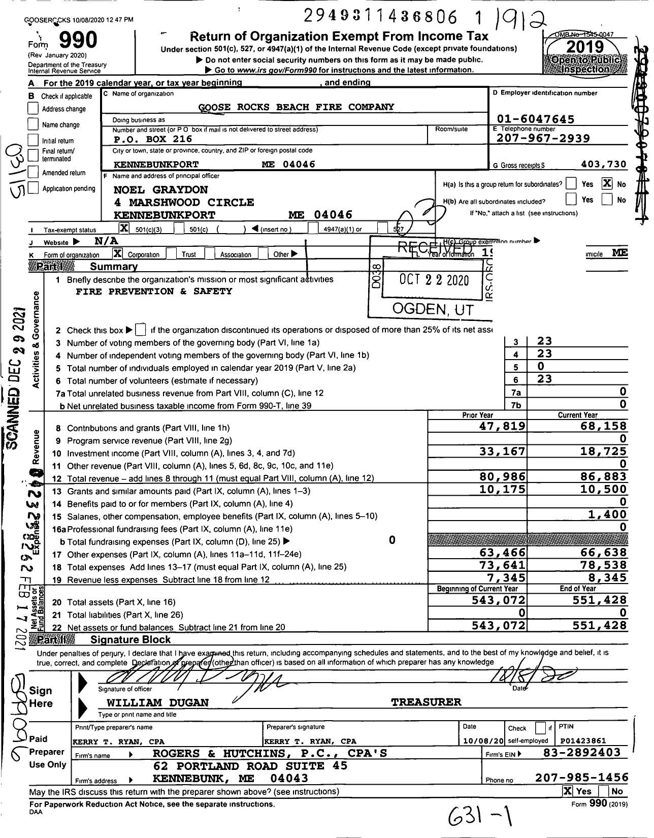 Image of first page of 2019 Form 990 for Goose Rocks Beach Fire Company