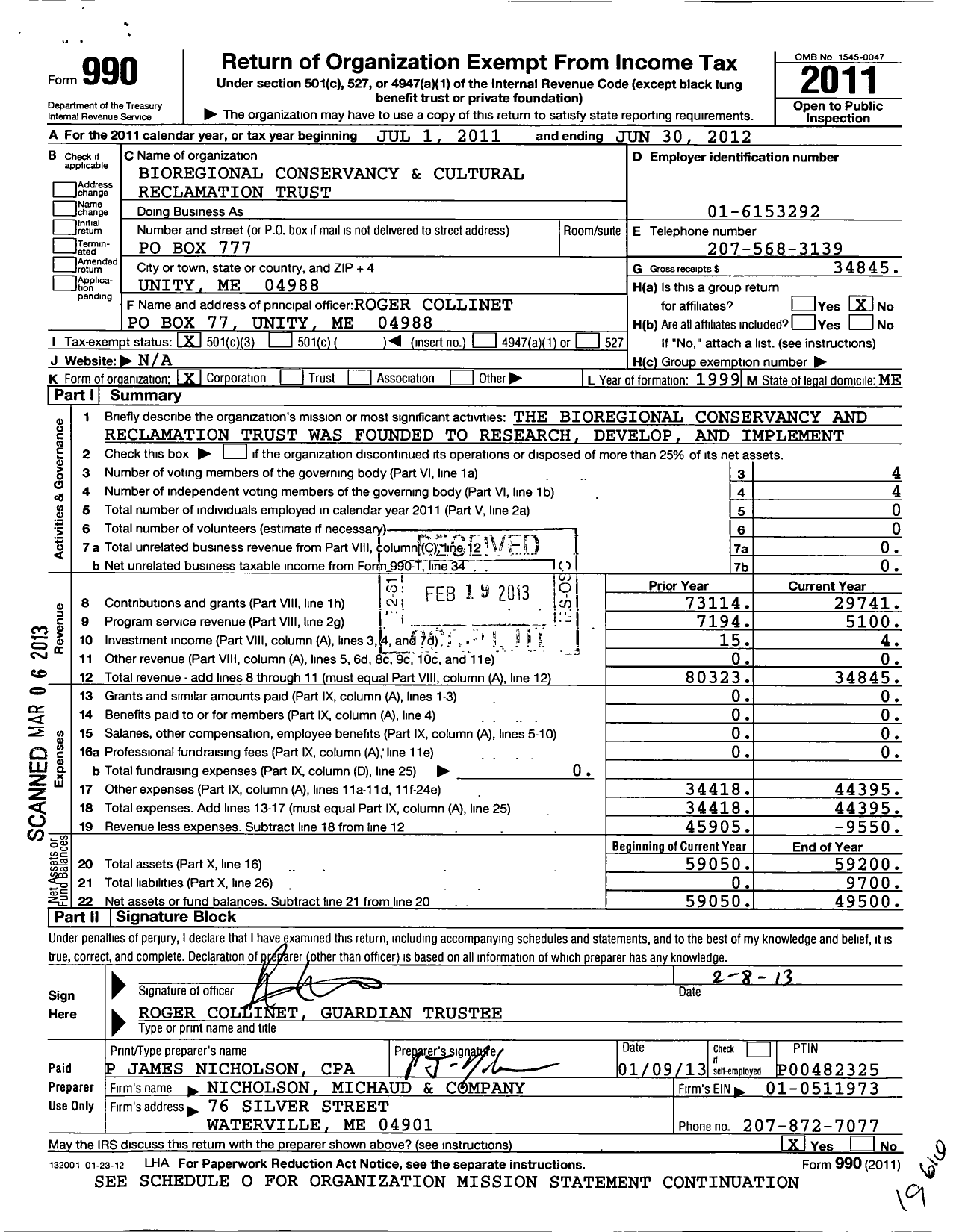 Image of first page of 2011 Form 990 for Bioregional Conservancy and Reclamation Trust