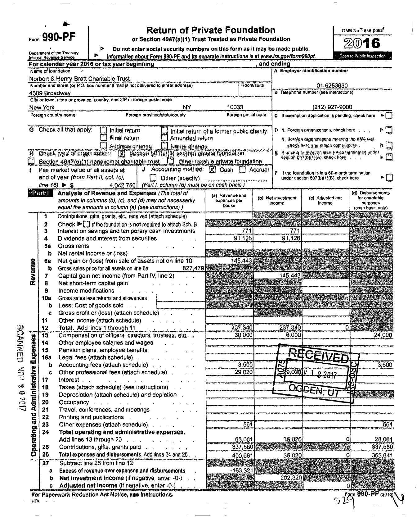 Image of first page of 2016 Form 990PF for Norbert and Henry Bratt Charitable Trust