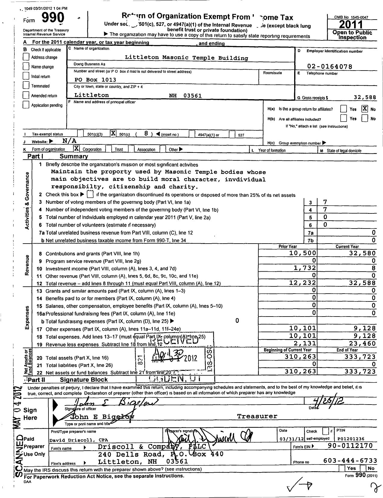 Image of first page of 2011 Form 990O for Littleton Building Association