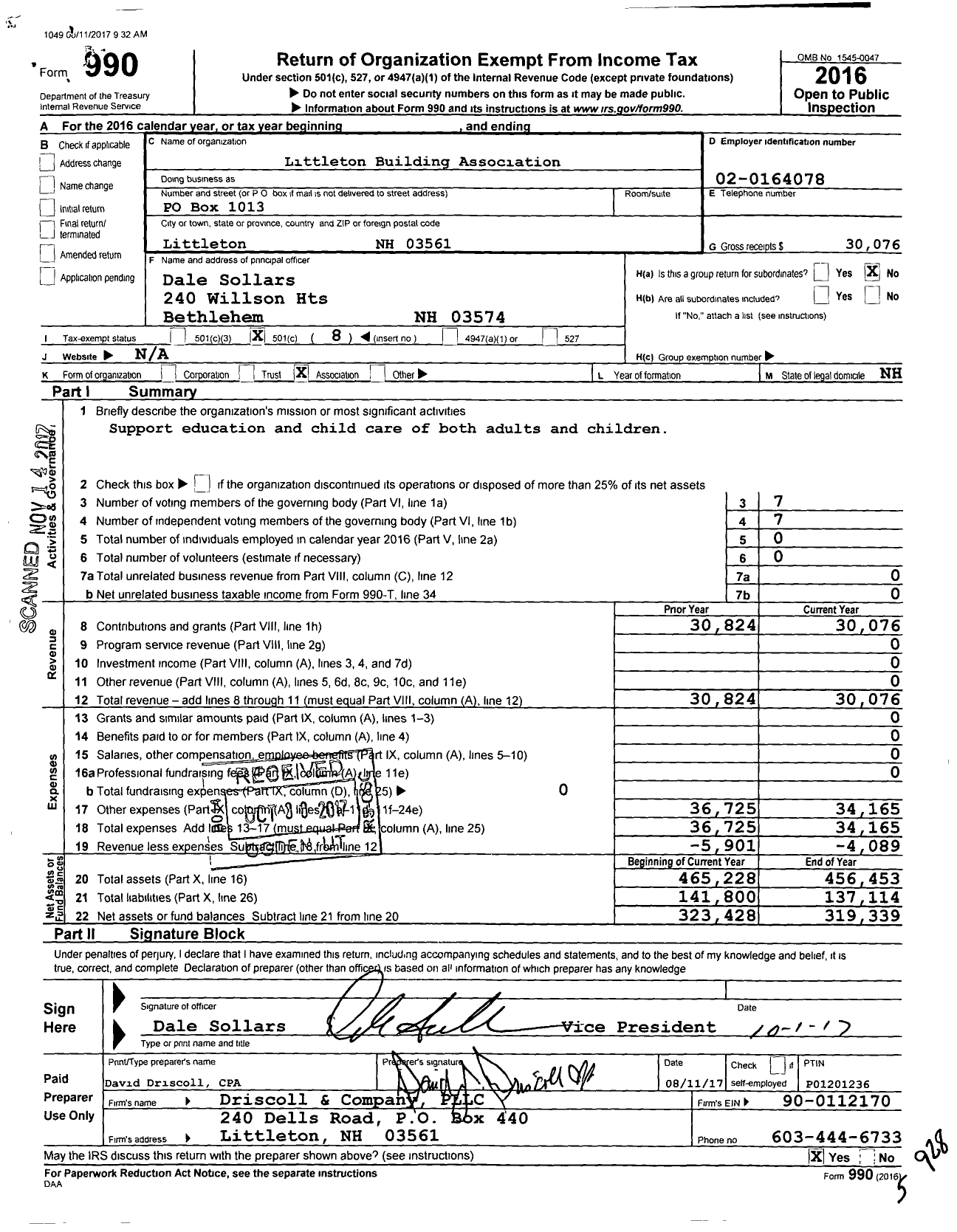 Image of first page of 2016 Form 990O for Littleton Building Association