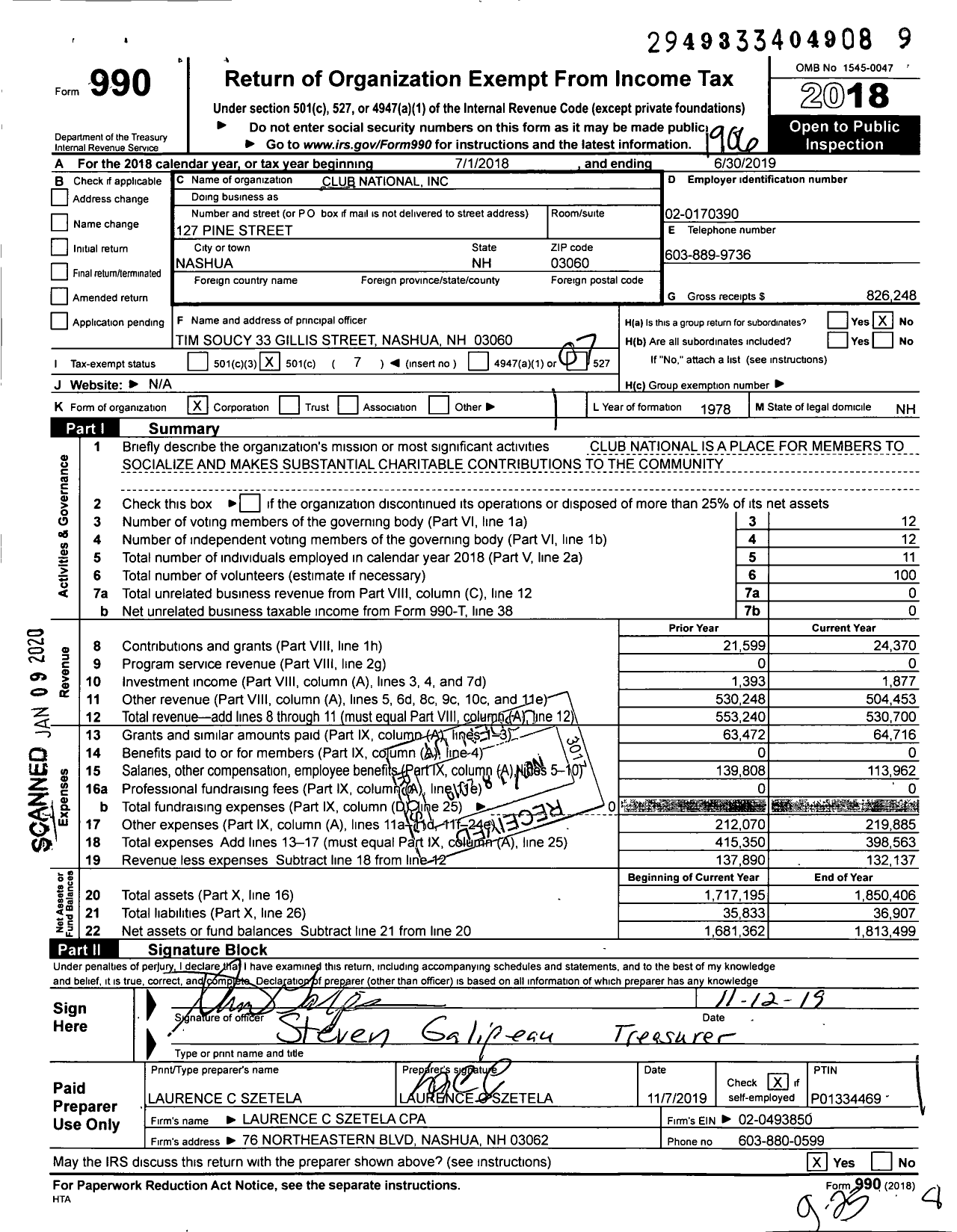 Image of first page of 2018 Form 990O for Club National