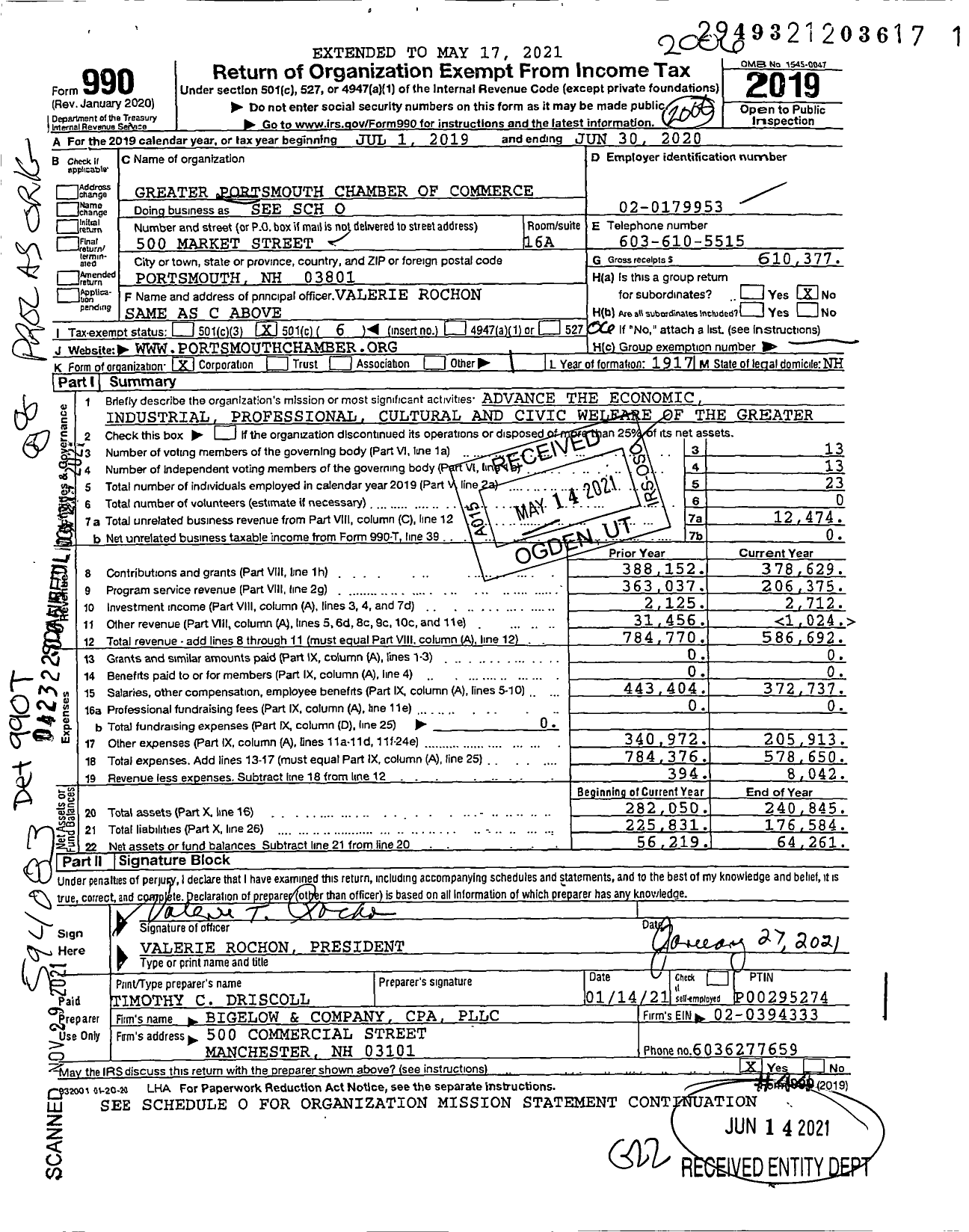 Image of first page of 2019 Form 990O for See SCH O / Greater Portsmouth Chamber of Commerce