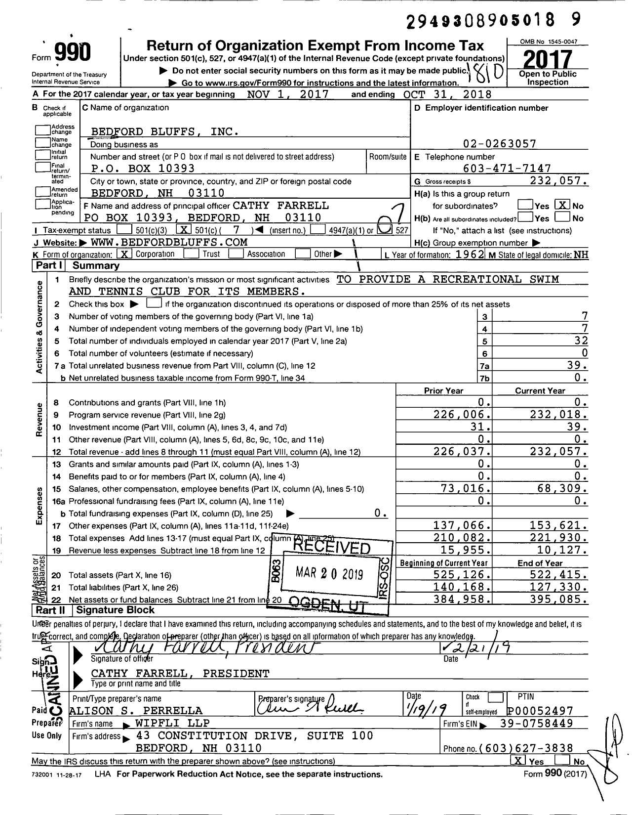 Image of first page of 2017 Form 990O for Bedford Bluffs