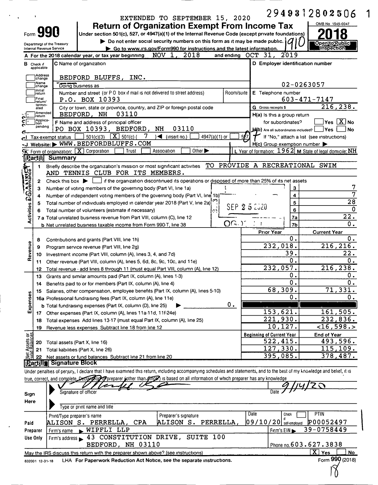 Image of first page of 2018 Form 990O for Bedford Bluffs