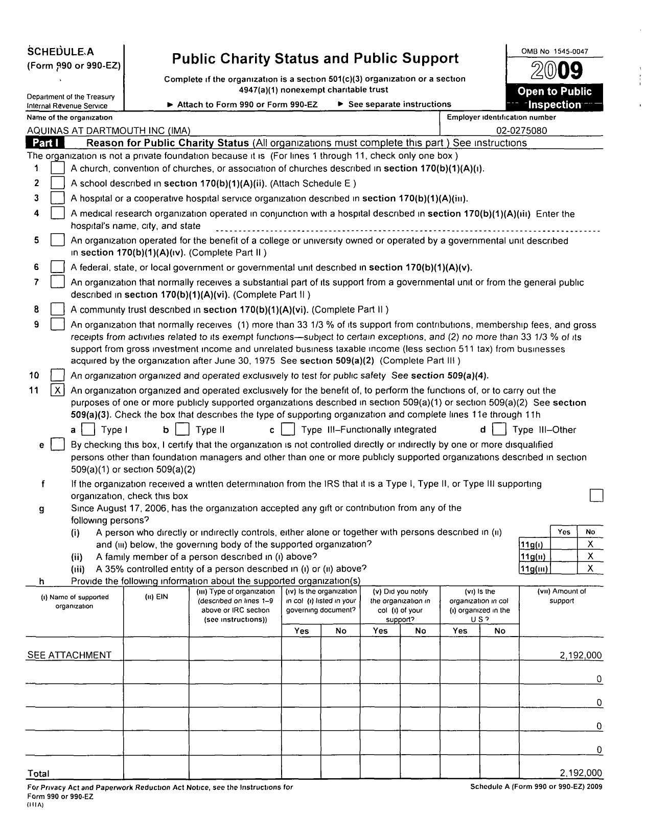 Image of first page of 2009 Form 990R for Aquinas at Dartmouth