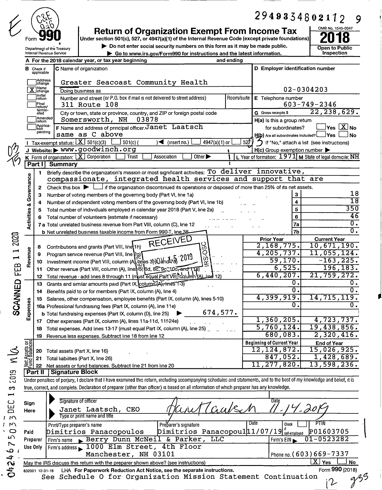 Image of first page of 2018 Form 990 for Greater Seacoast Community Health