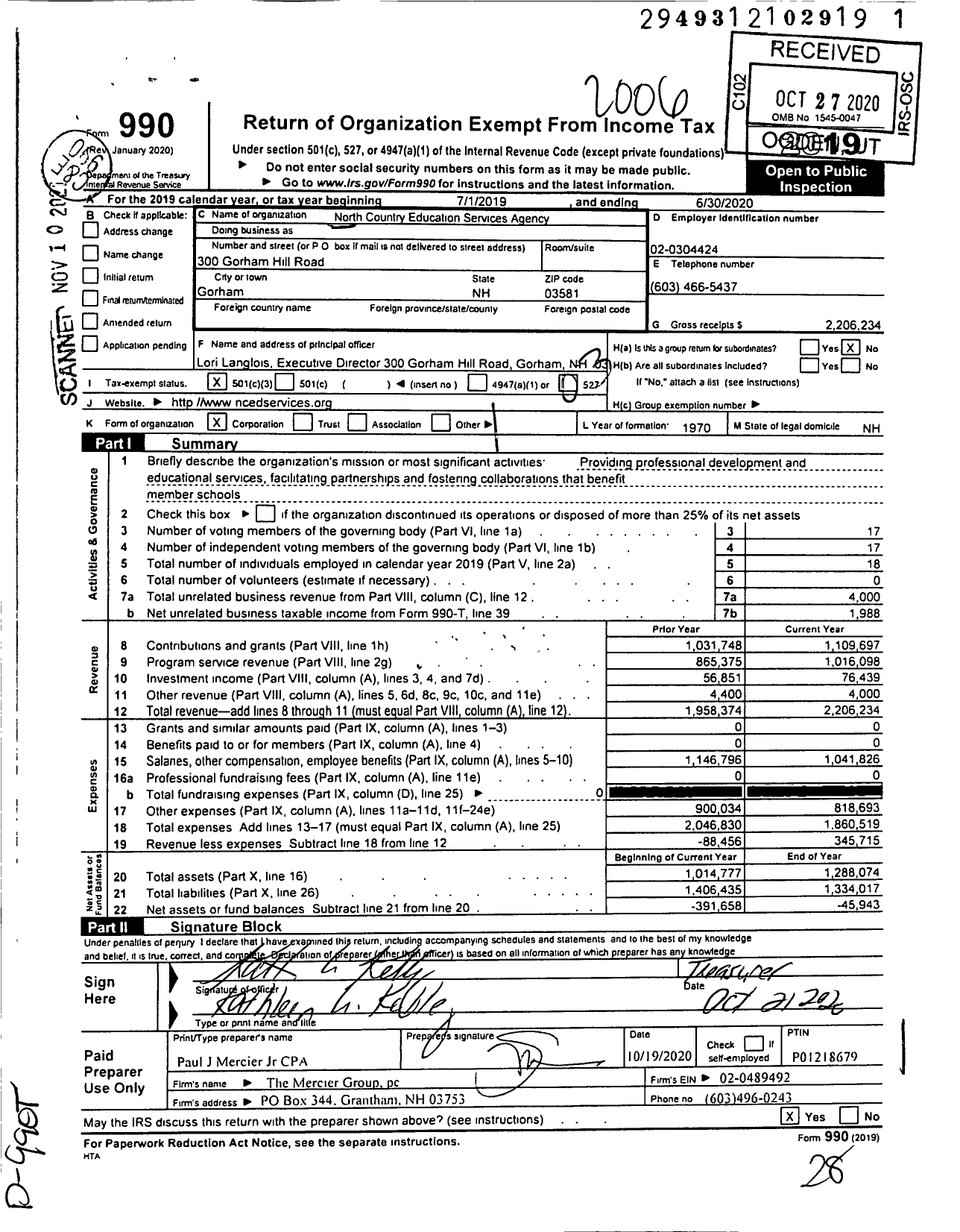 Image of first page of 2019 Form 990 for North Country Education Services Agency