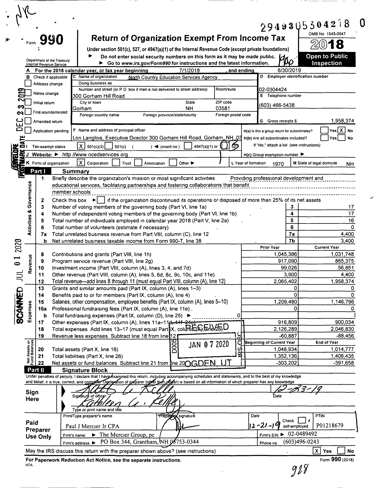 Image of first page of 2018 Form 990 for North Country Education Services Agency