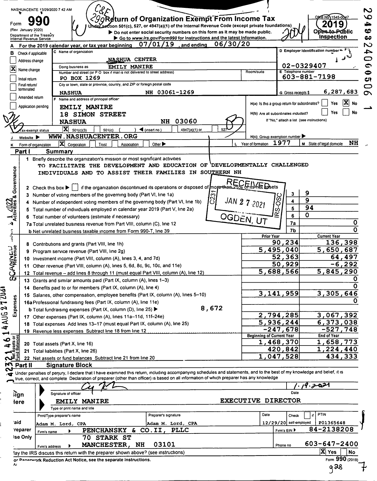 Image of first page of 2019 Form 990 for Emily Manire