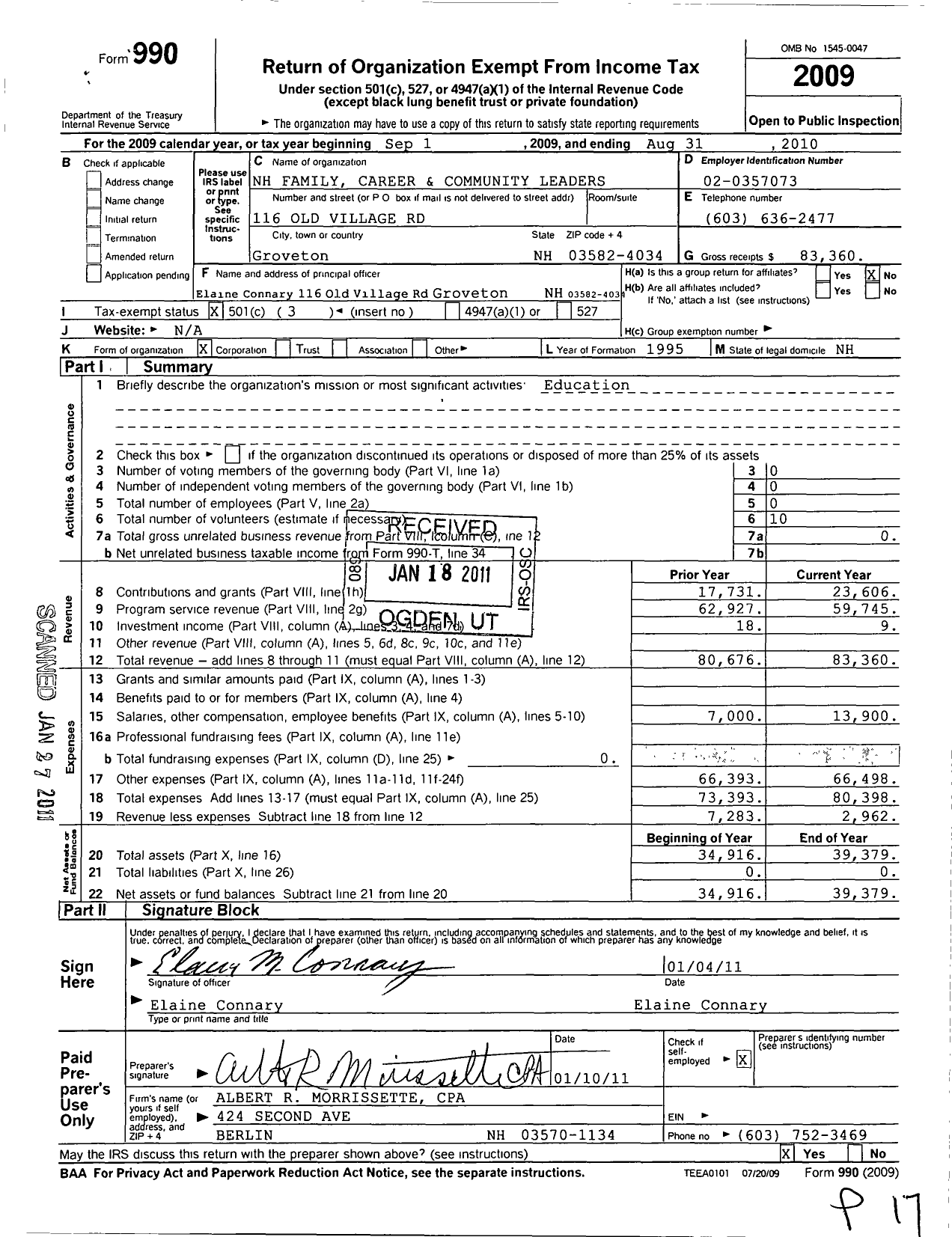 Image of first page of 2009 Form 990 for Family Career and Community Leaders of America / New Hampshire Family Career & Comm