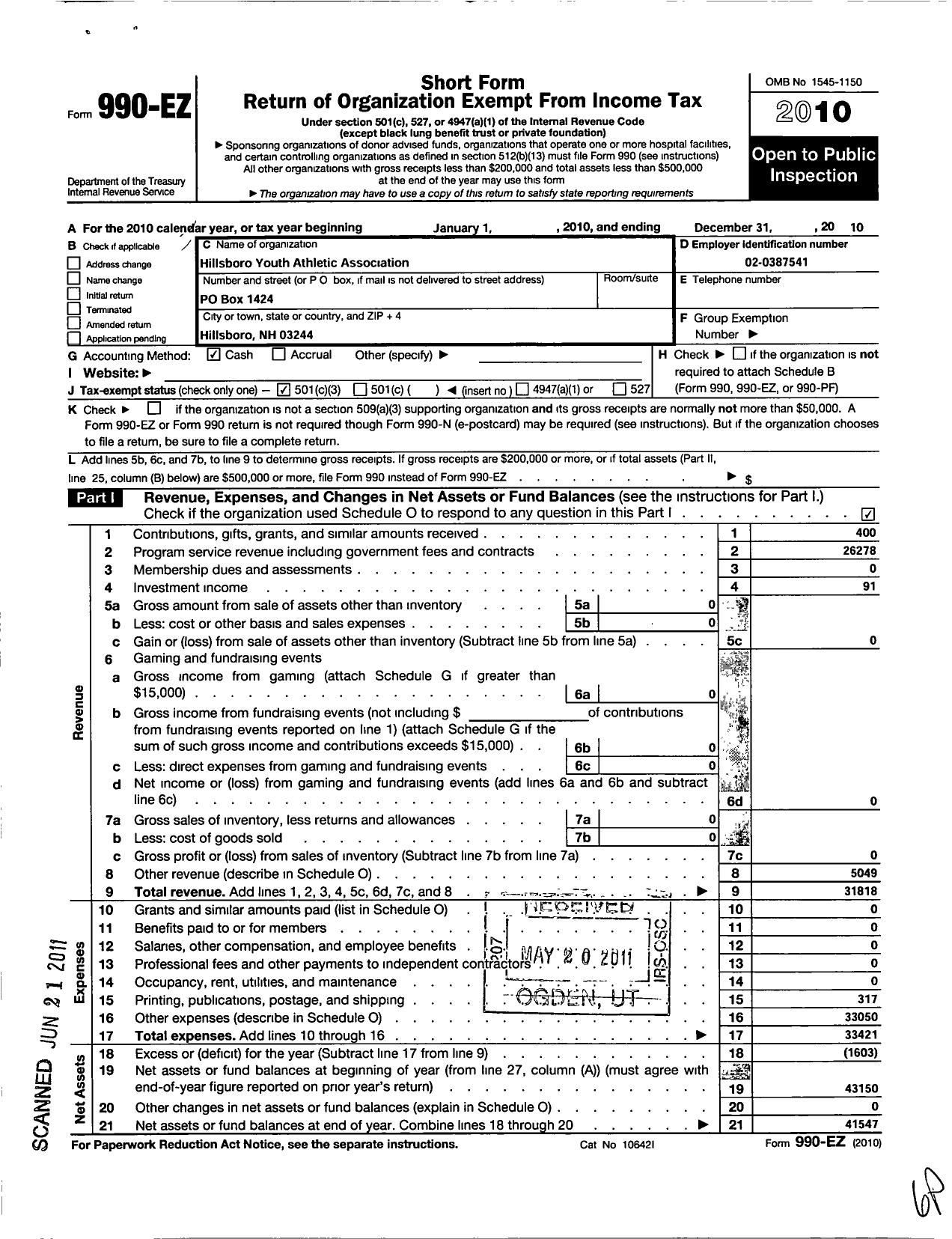 Image of first page of 2010 Form 990EZ for Hillsboro Farm Lea