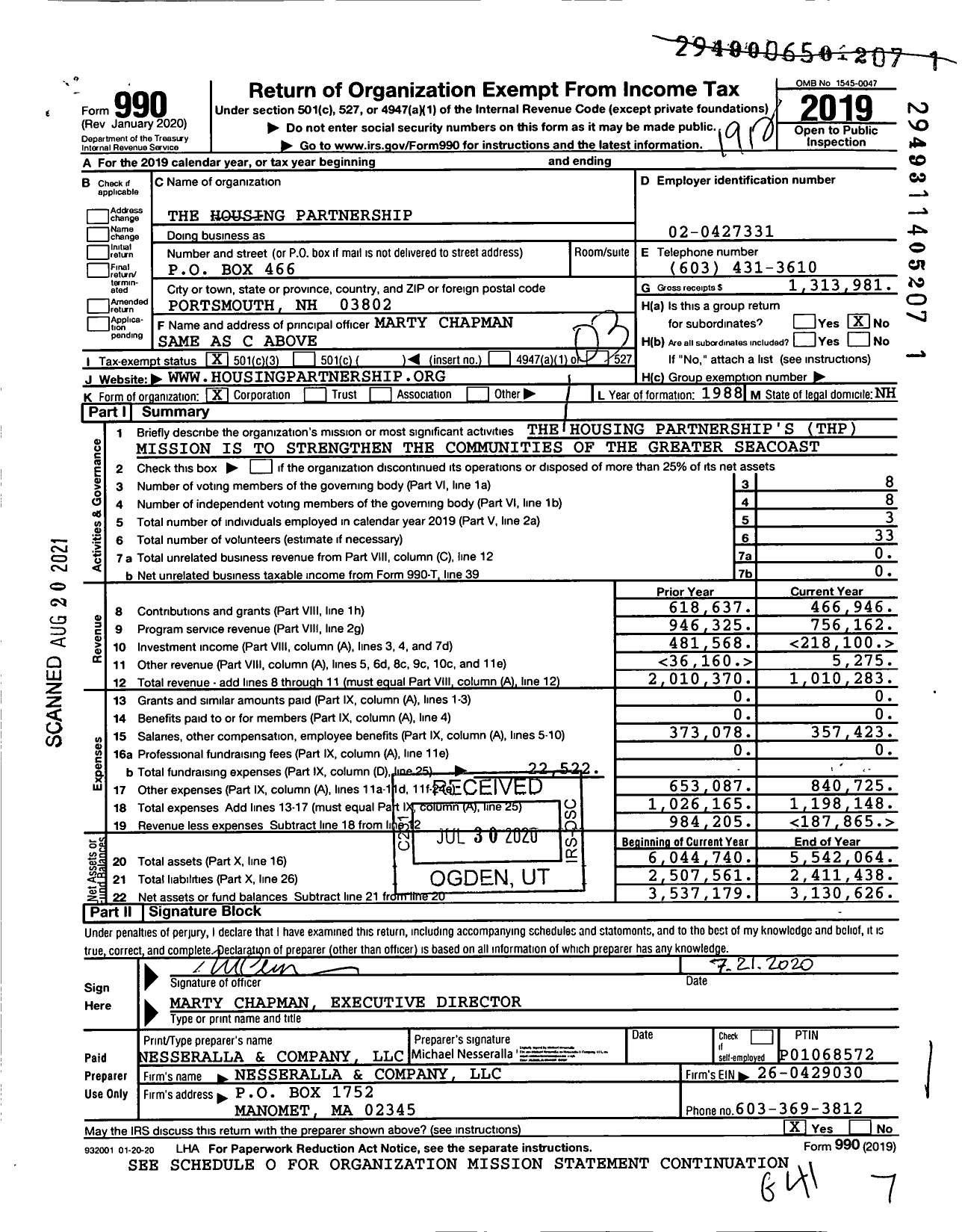 Image of first page of 2019 Form 990 for Housing Partnership
