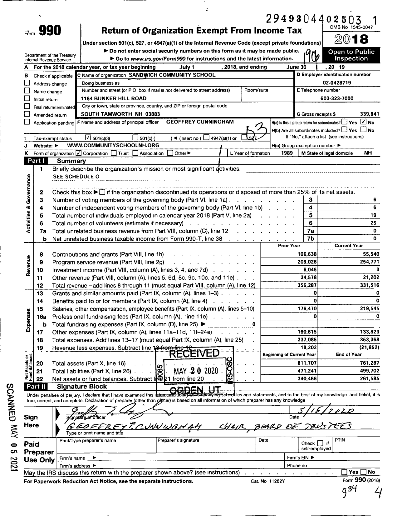 Image of first page of 2018 Form 990 for The Bearcamp Center