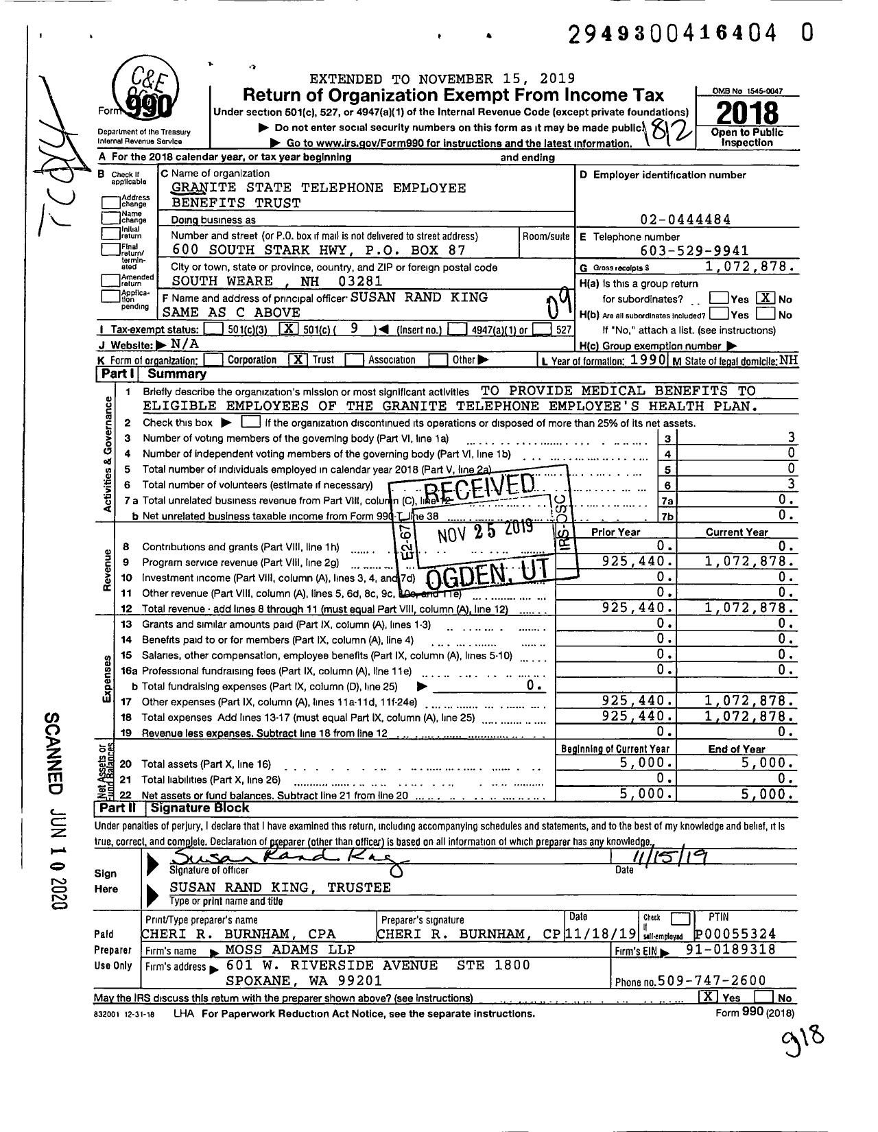 Image of first page of 2018 Form 990O for GST Health Benefits Trust